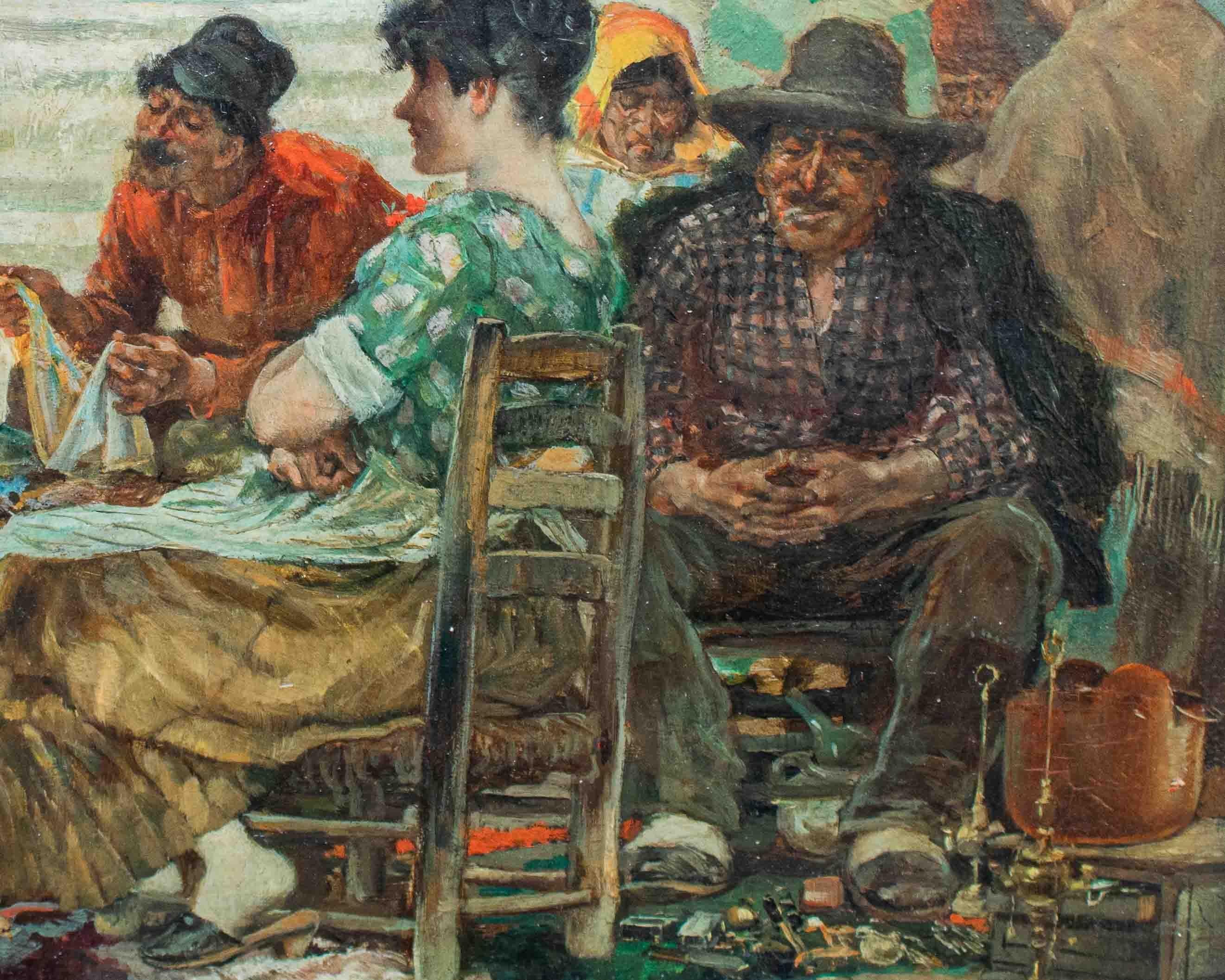 19th Century Market Scene Painting William Henry Pike Oil on Panel 2