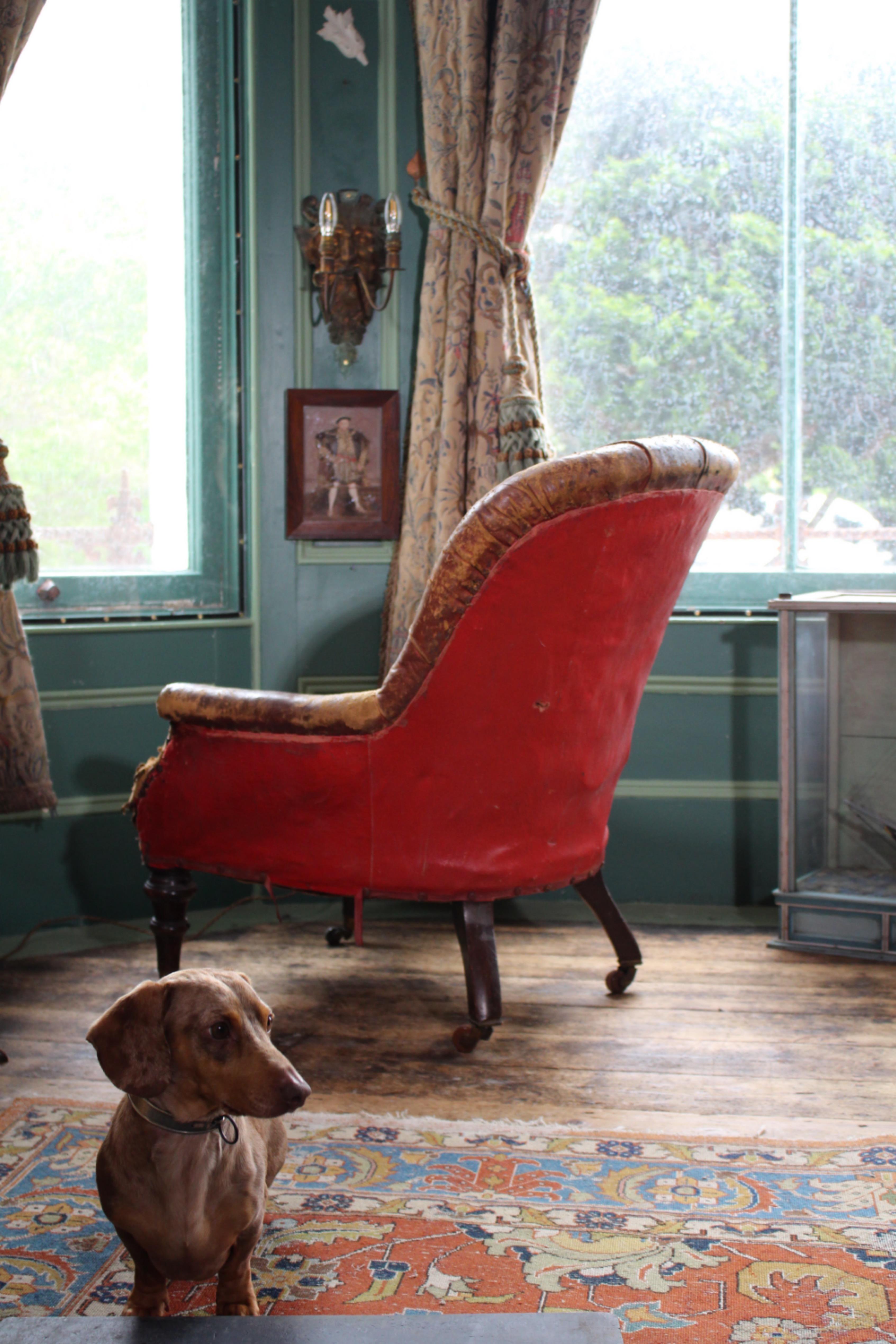 19th Century Maroon Leather Tub Chair Armchair Country House 6