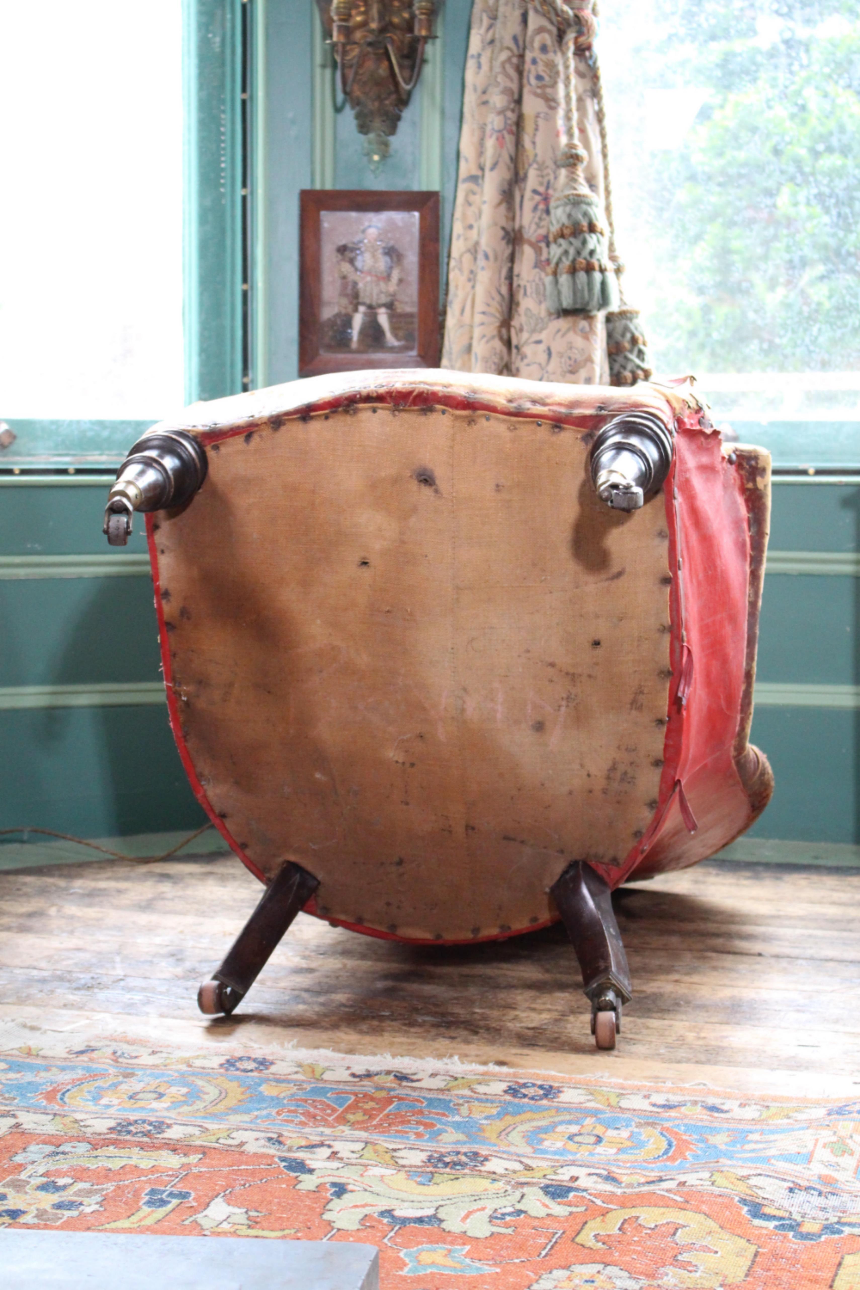 19th Century Maroon Leather Tub Chair Armchair Country House 9