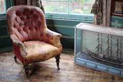 19th Century Maroon Leather Tub Chair Armchair Country House