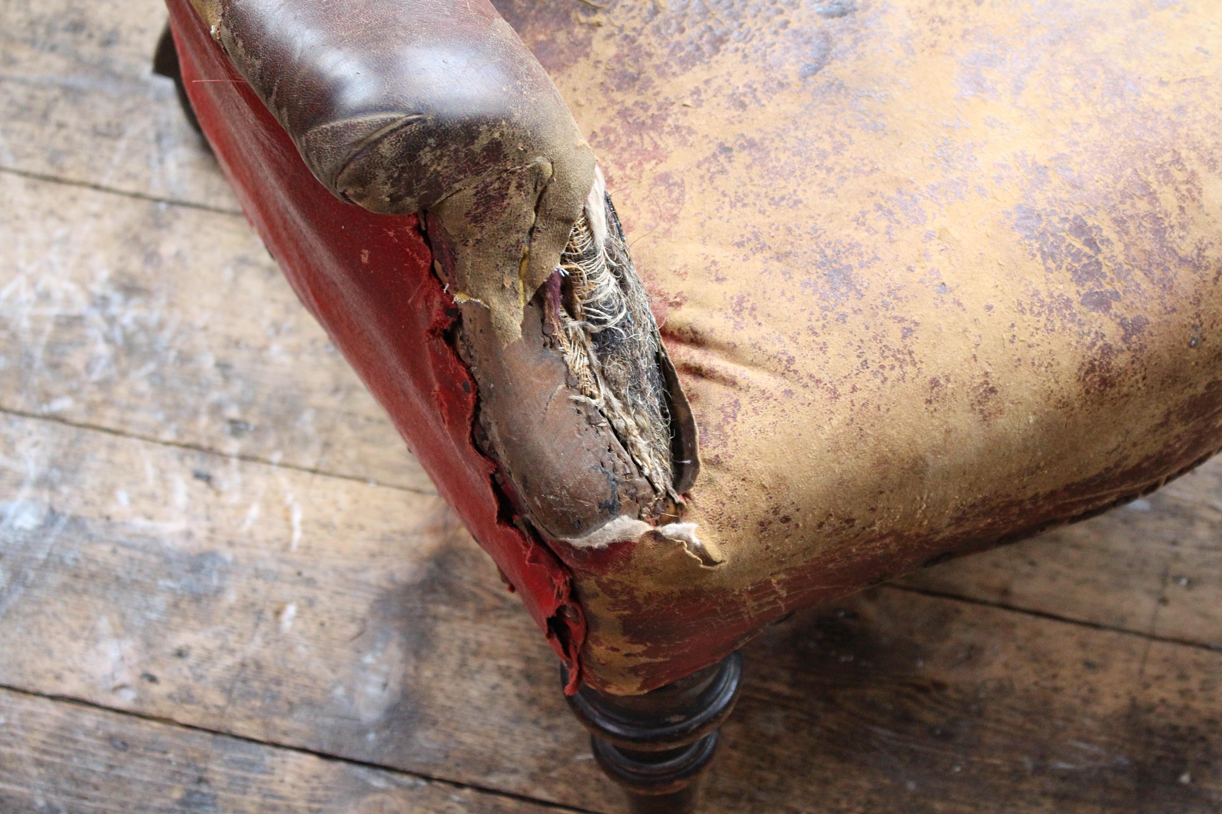 English 19th Century Maroon Leather Tub Chair Armchair Country House