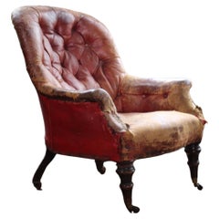 19th Century Maroon Leather Tub Chair Armchair Country House