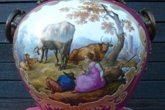 19th Century Maroon Pink Hand Painted Porcelain Lamp by Dresden