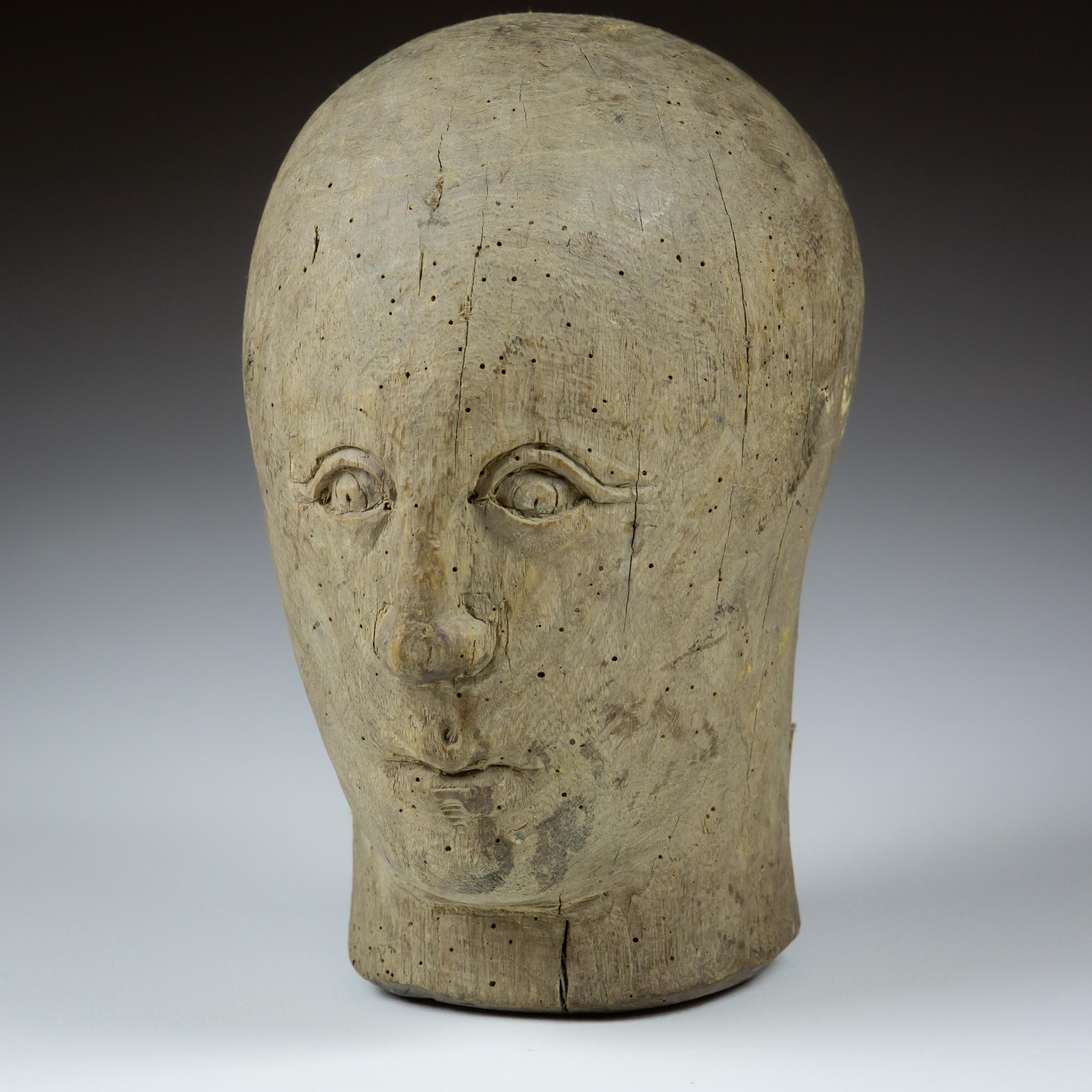 Hand-Carved 19th Century Marotte or Miliners Head For Sale