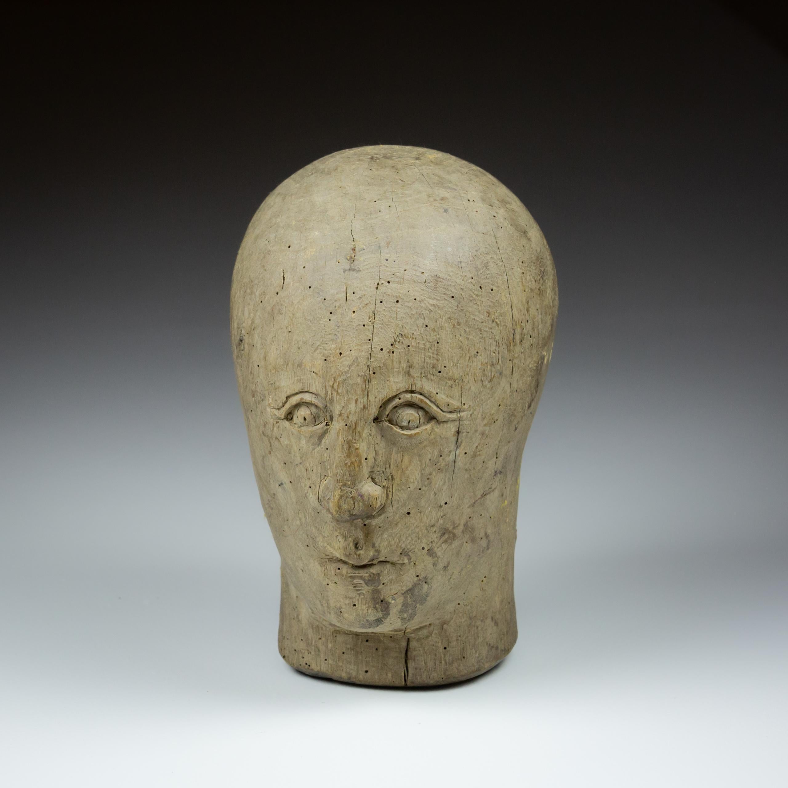 Wood 19th Century Marotte or Miliners Head For Sale