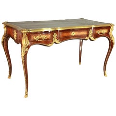 19th Century French Louis XV Marquetry Gilt-Bronze Writing Table or Bureau Plat