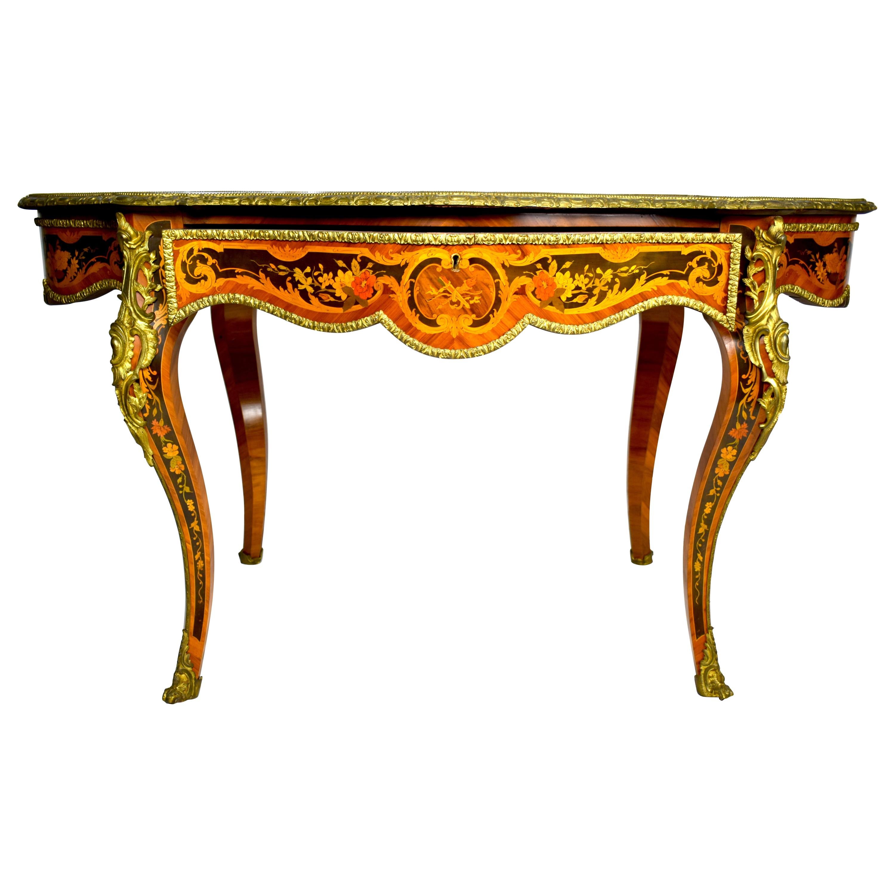 19th Century Marquetry Centre Table, Louis XV Style For Sale