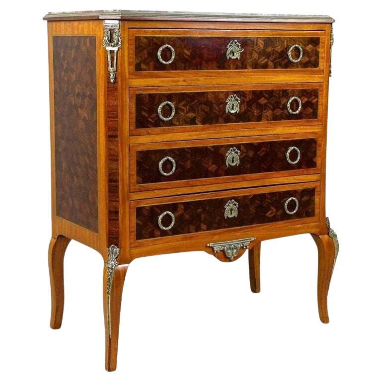 Cassettiera a intarsio del XIX secolo, stile transitorio, Francia ca. 1870 in vendita