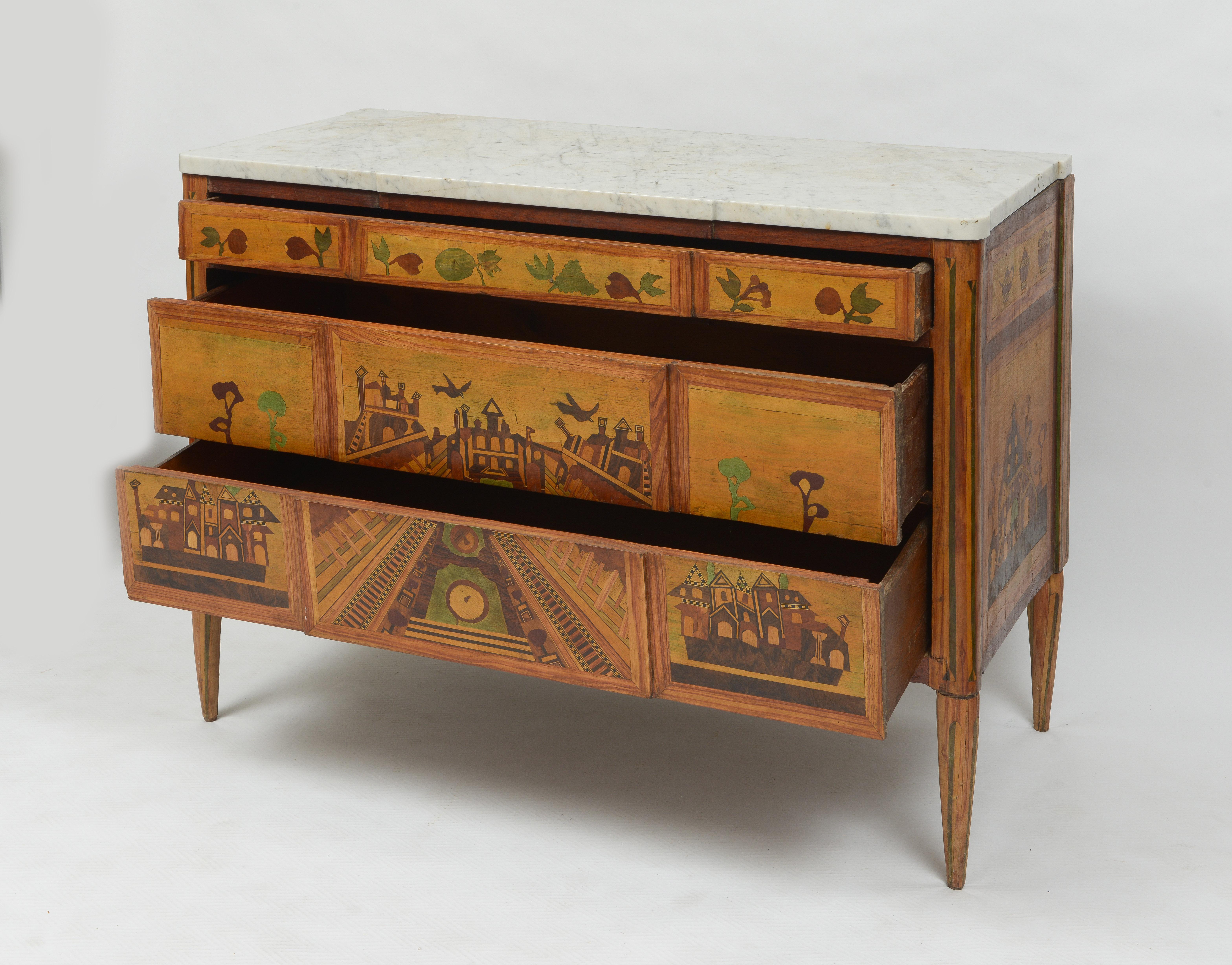 French Provincial 19th Century Marquetry Commode For Sale