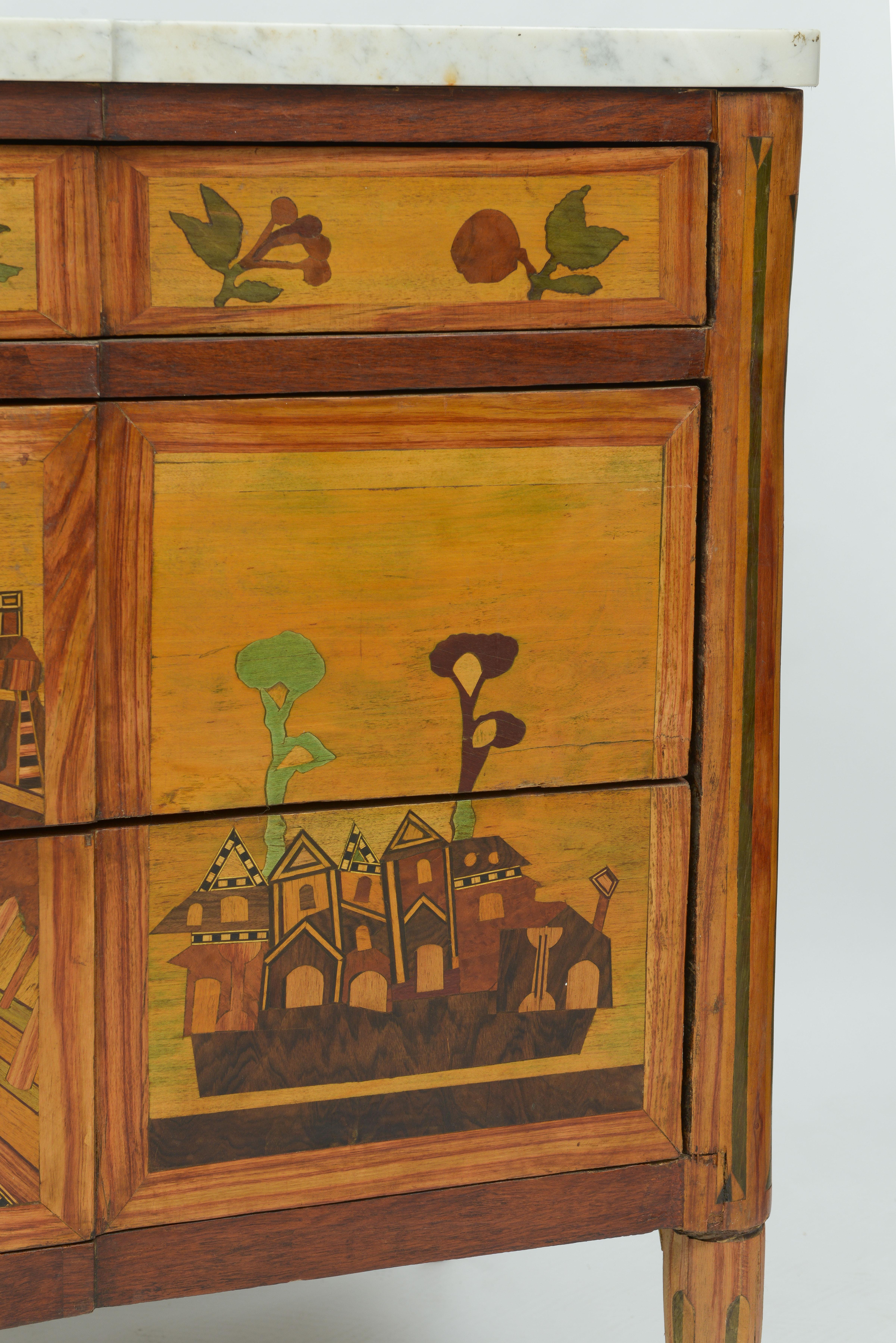 Hand-Painted 19th Century Marquetry Commode For Sale