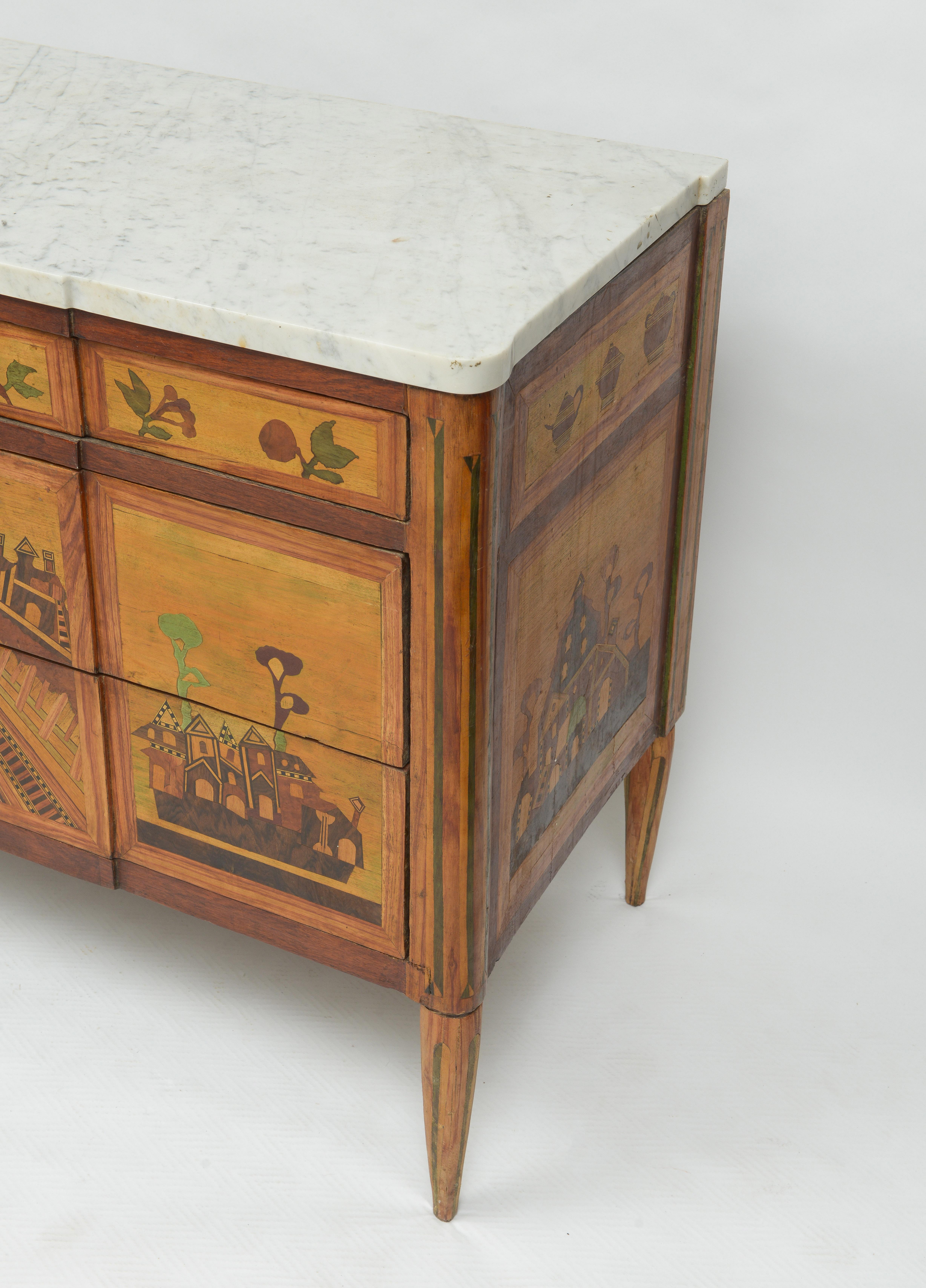 Marble 19th Century Marquetry Commode For Sale