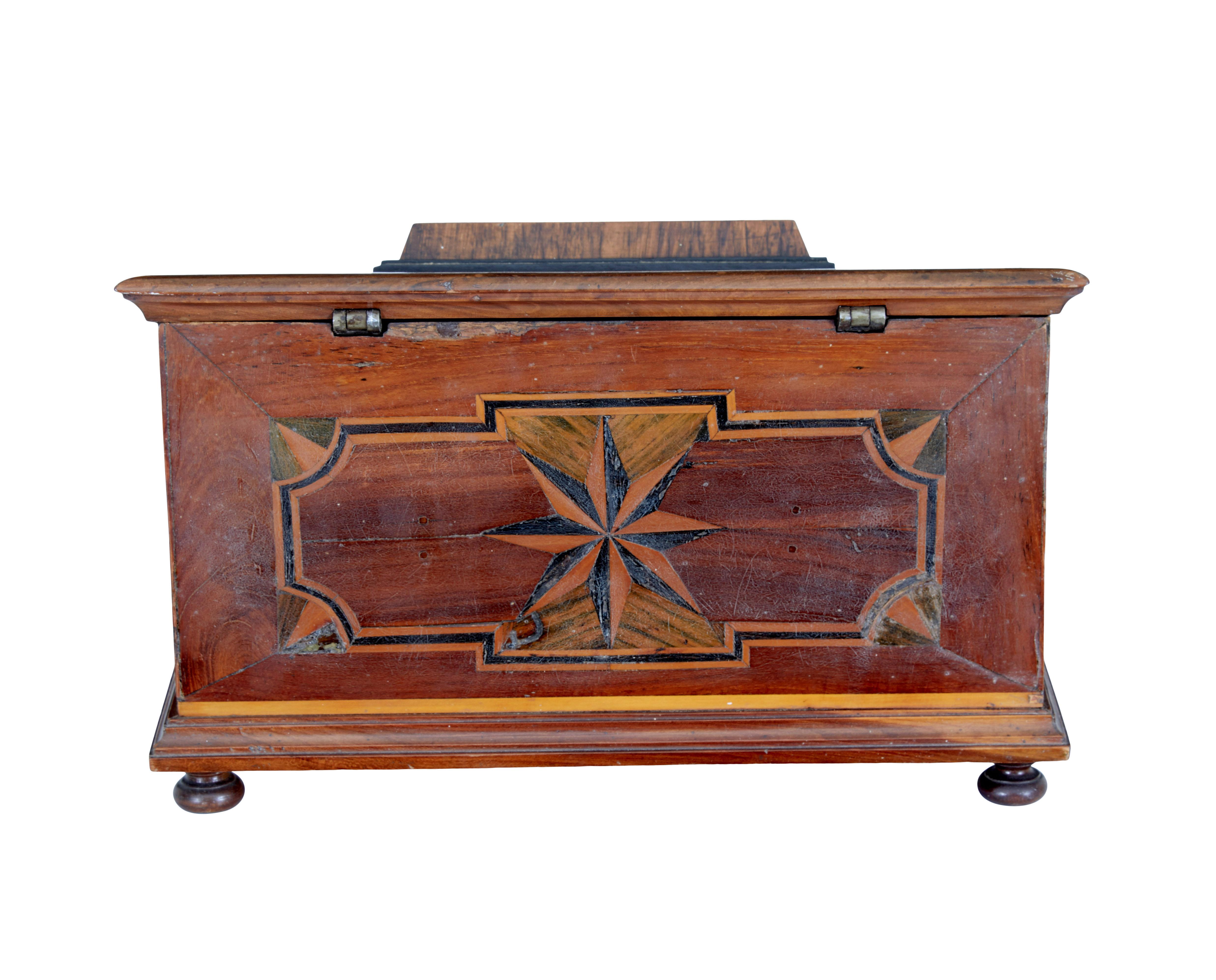 Victorian 19th Century marquetry fruitwood desktop box For Sale