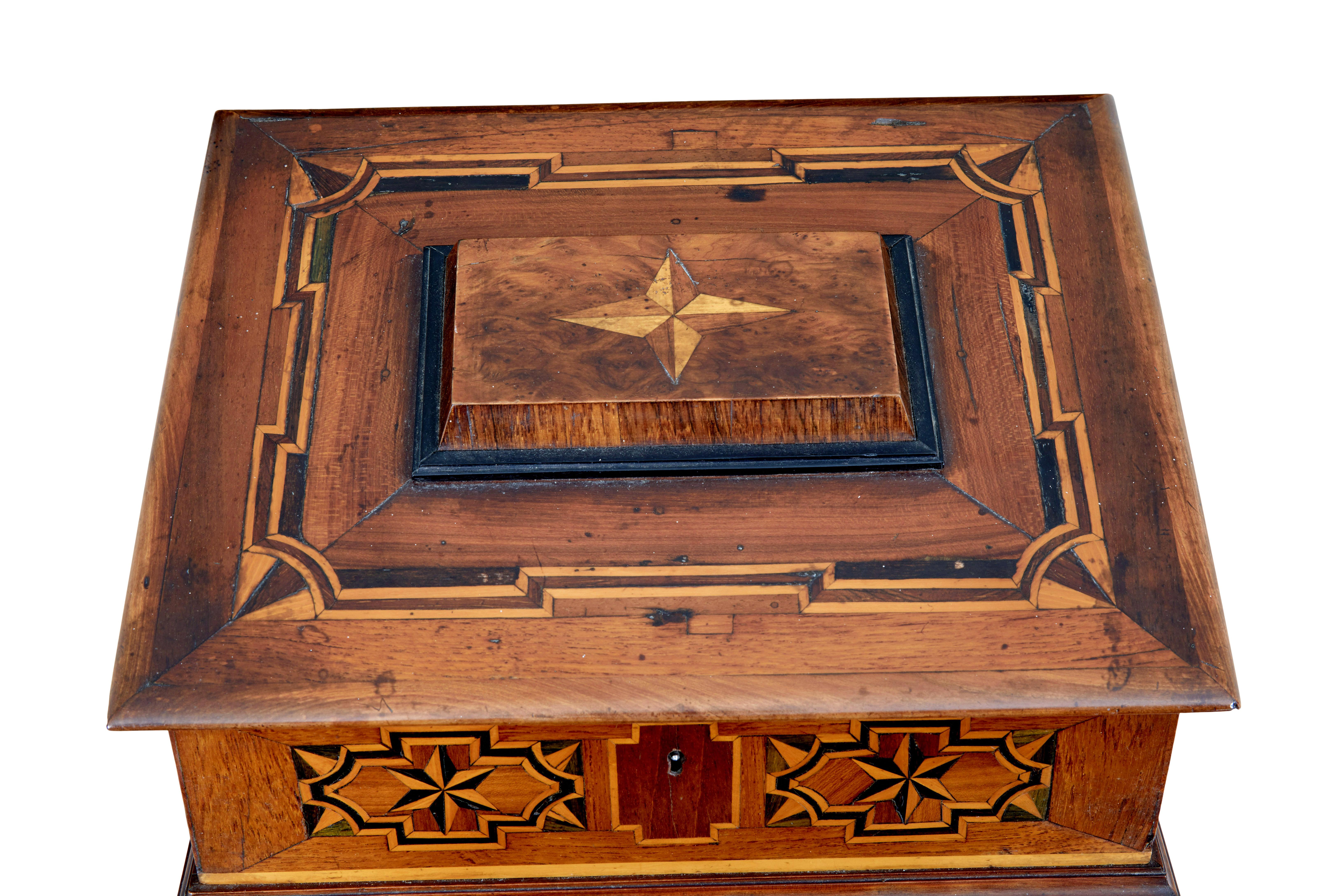 Hand-Carved 19th Century marquetry fruitwood desktop box For Sale