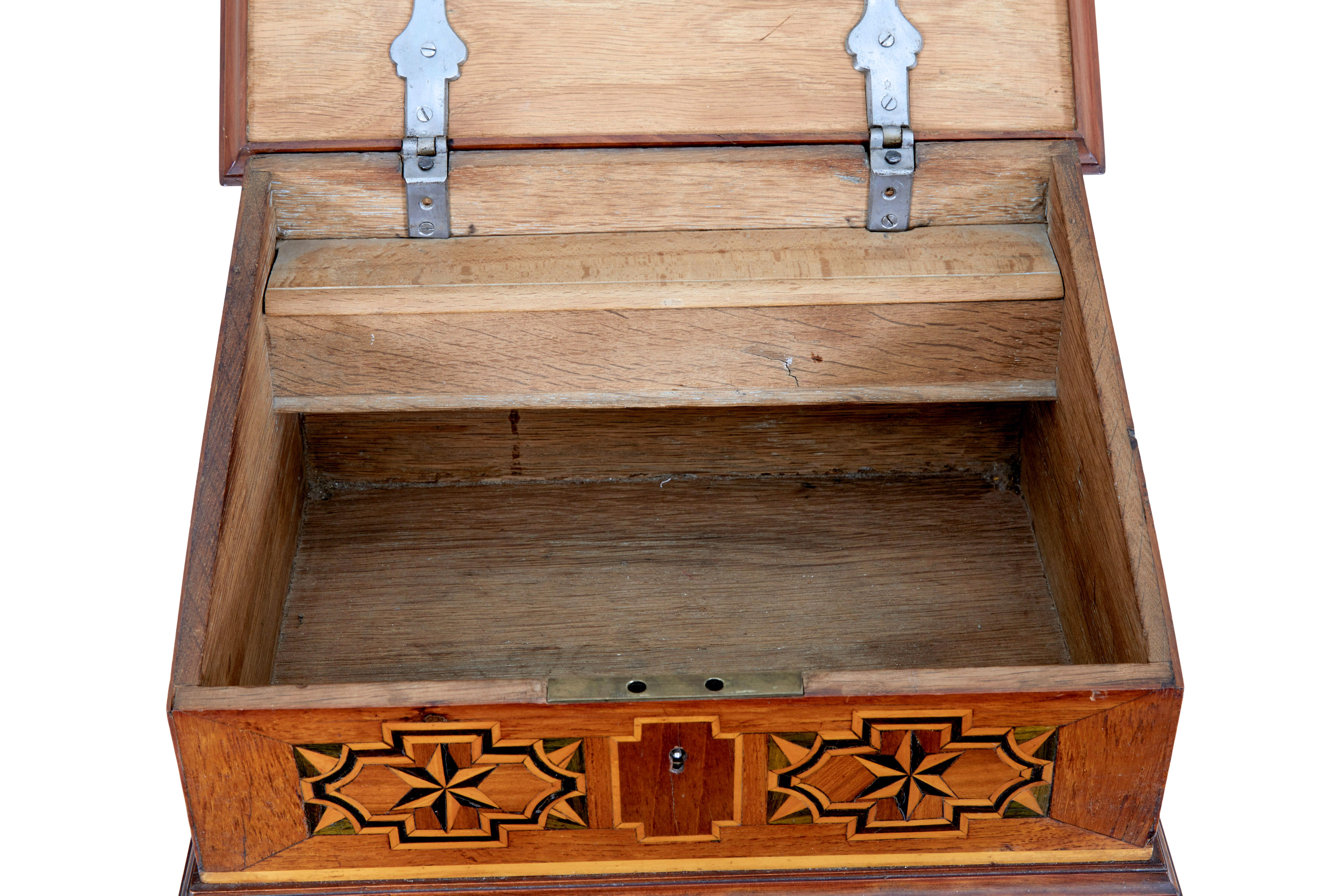 19th Century marquetry fruitwood desktop box In Good Condition For Sale In Debenham, Suffolk