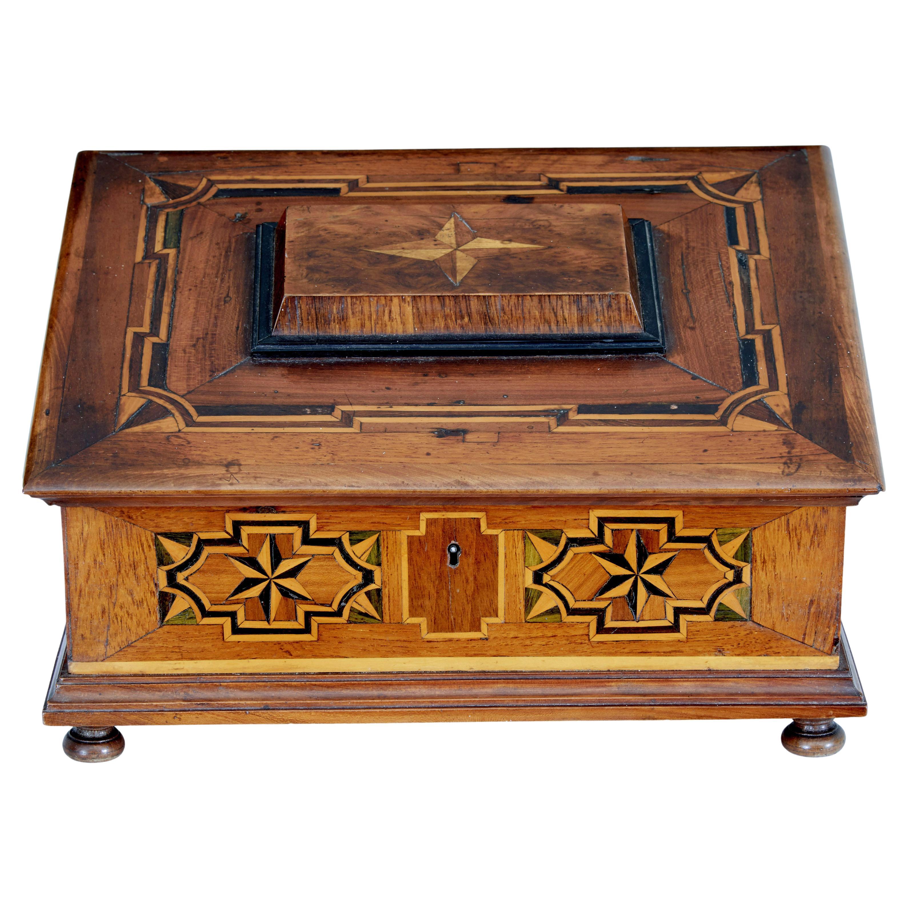 19th Century marquetry fruitwood desktop box For Sale