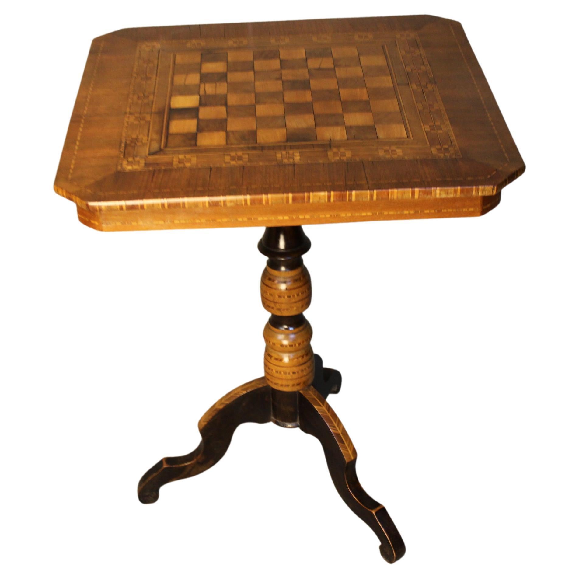 Italian Game Table in Parchment with Inlaid Marquetry Scene at 1stDibs