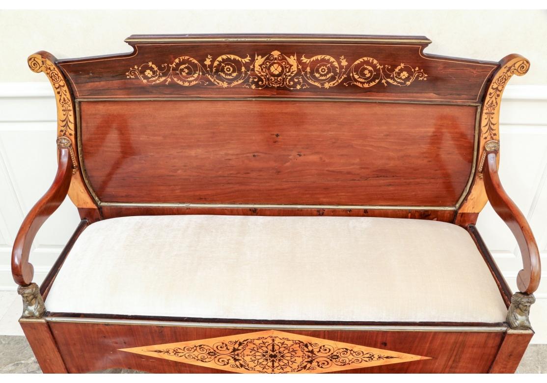 19th Century Marquetry Inlaid Bench  in Aesthetic Movement Style For Sale 11