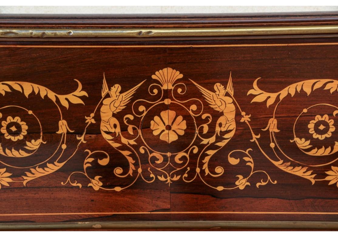 Bronze 19th Century Marquetry Inlaid Bench  in Aesthetic Movement Style For Sale