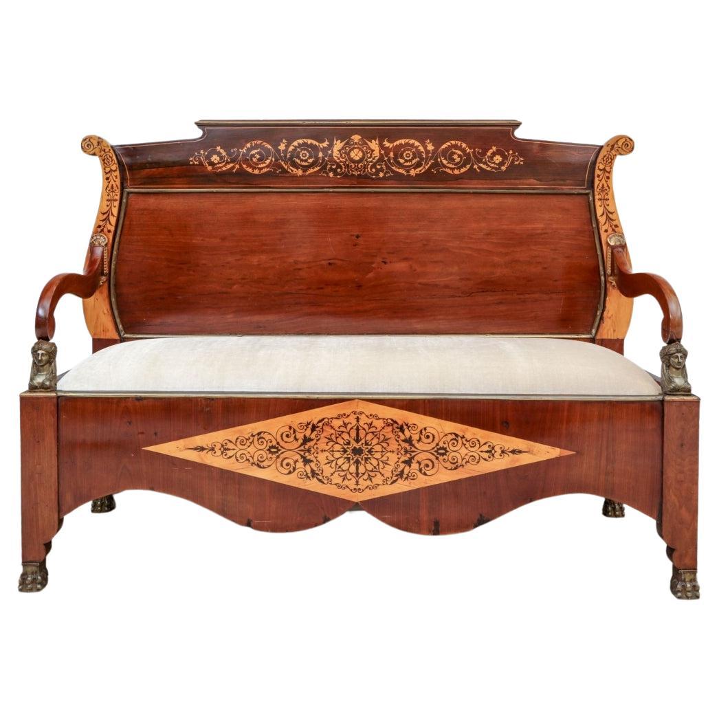 19th Century Marquetry Inlaid Bench  in Aesthetic Movement Style