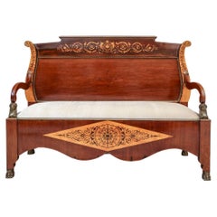 19th Century Marquetry Inlaid Bench  in Aesthetic Movement Style