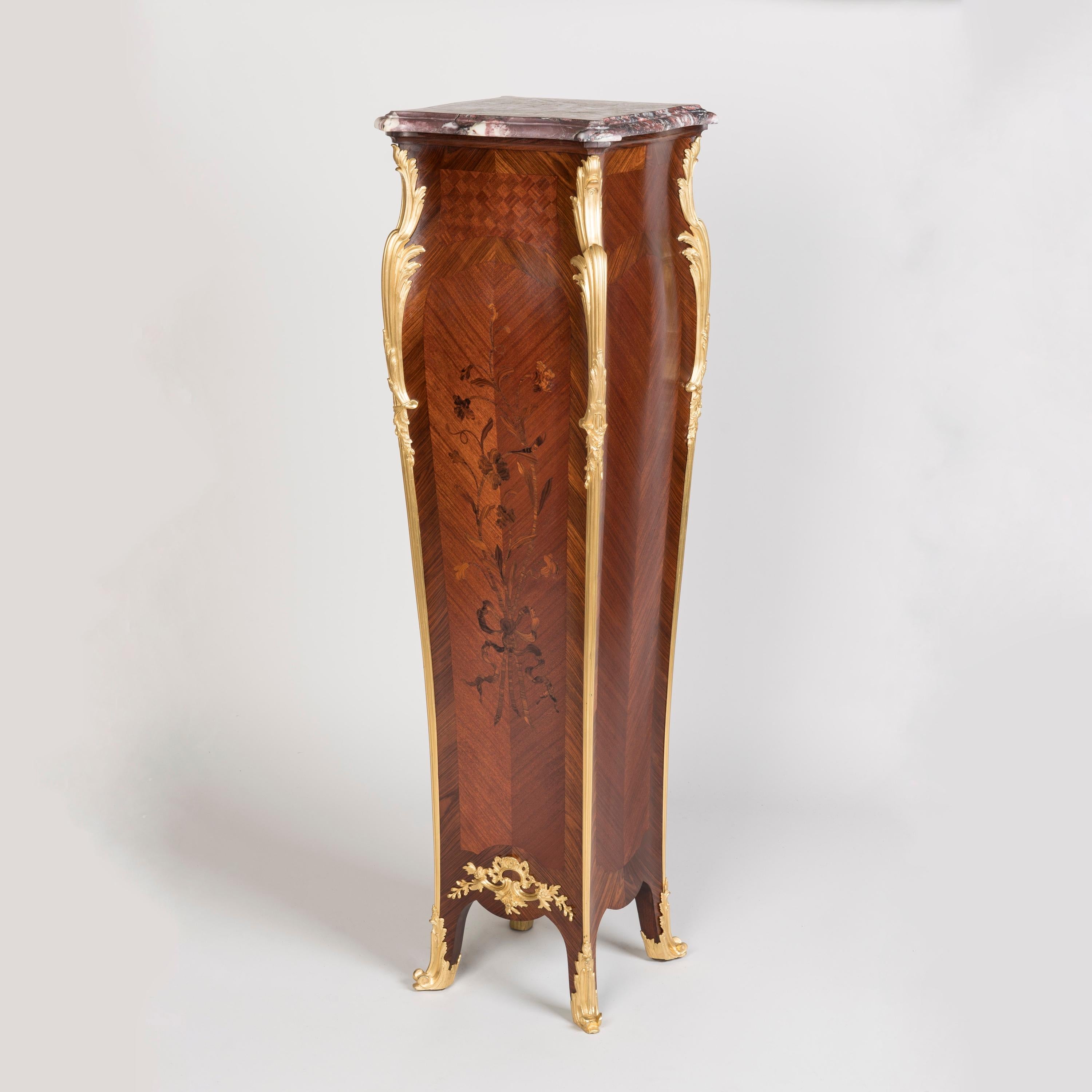 French 19th Century Marquetry Inlaid Bombé Pedestal in the Louis XV Style by Millet For Sale