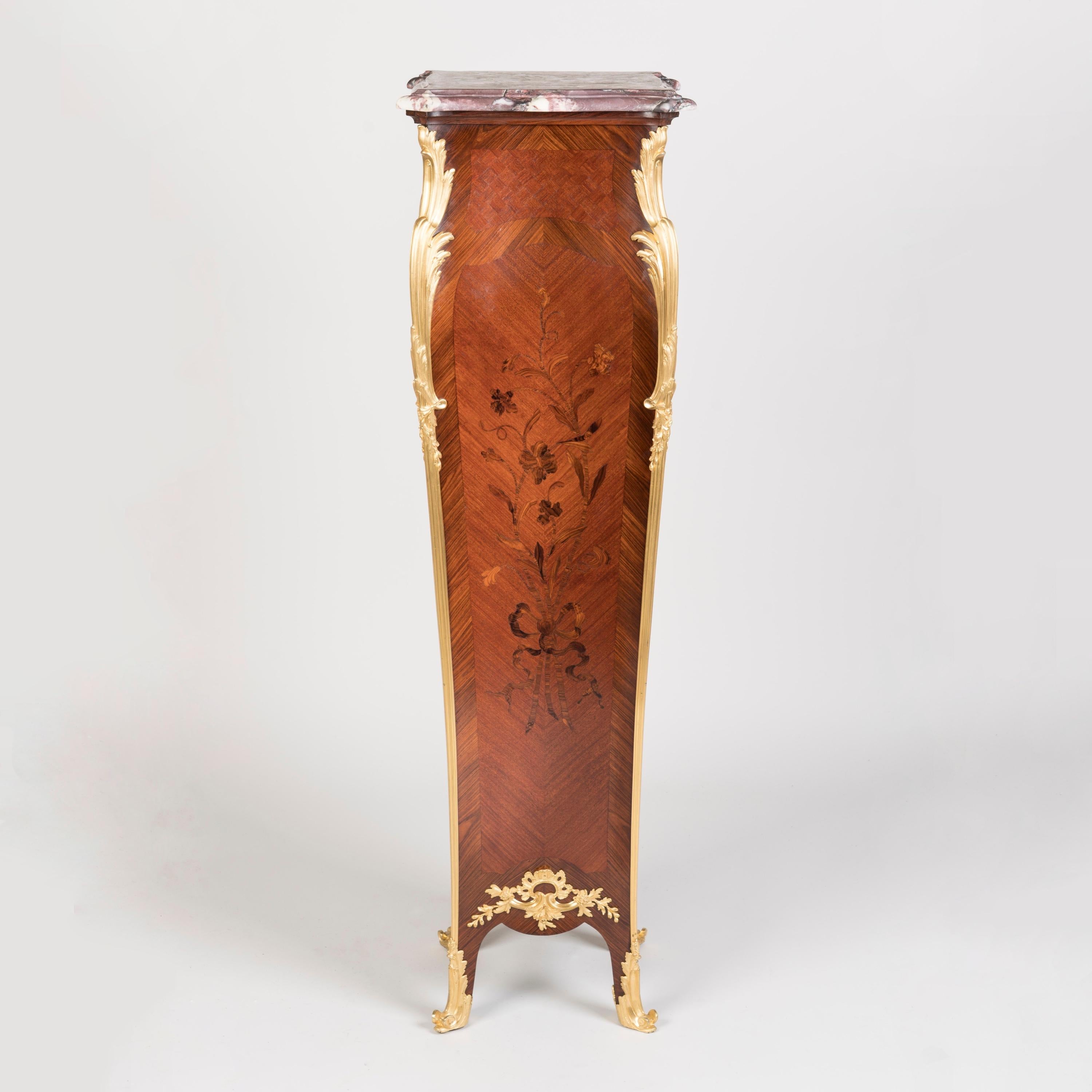 19th Century Marquetry Inlaid Bombé Pedestal in the Louis XV Style by Millet In Good Condition For Sale In London, GB