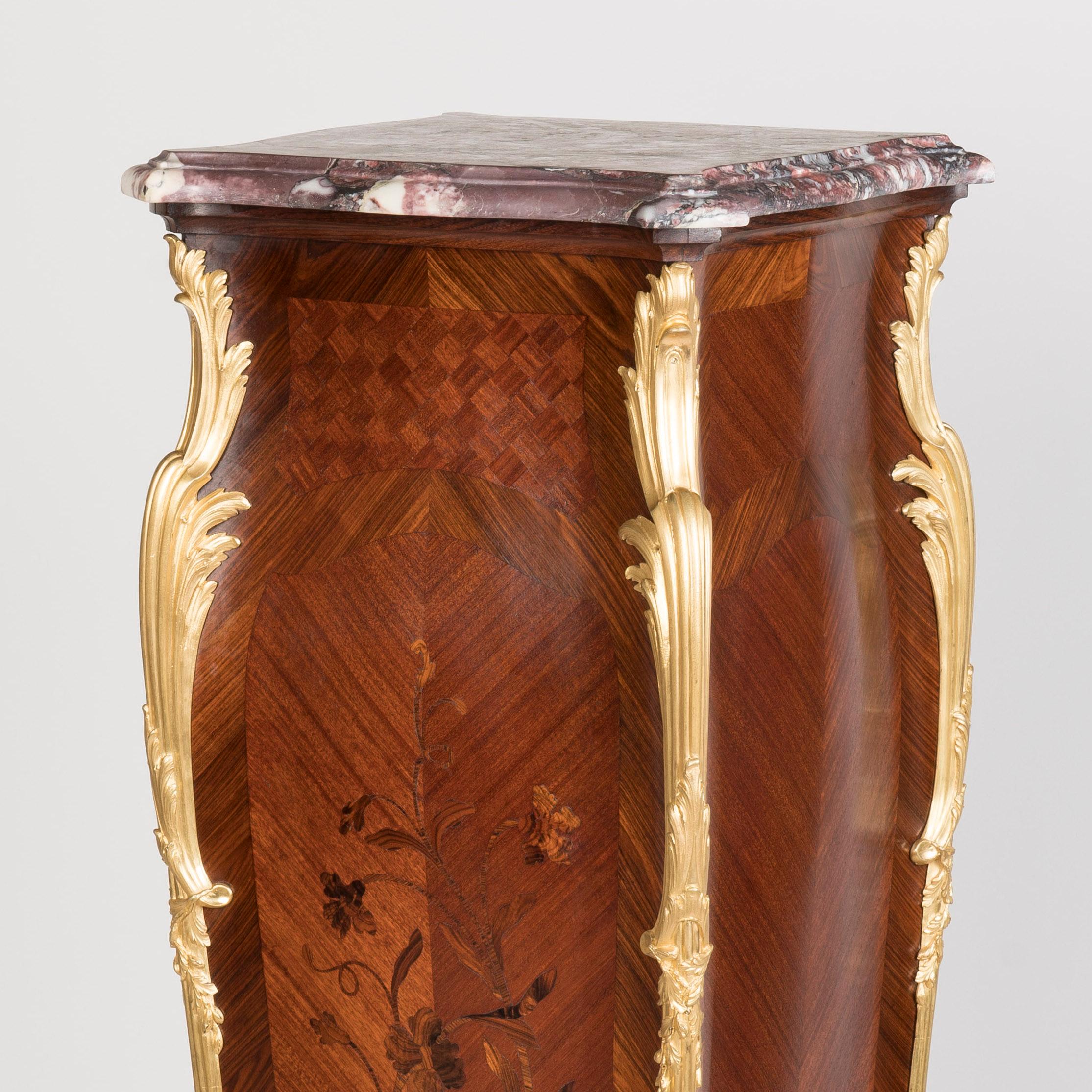 19th Century Marquetry Inlaid Bombé Pedestal in the Louis XV Style by Millet For Sale 1