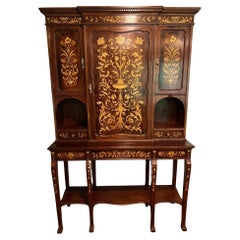 19th Century Marquetry Inlaid Cabinet 3 Door 3 Drawer