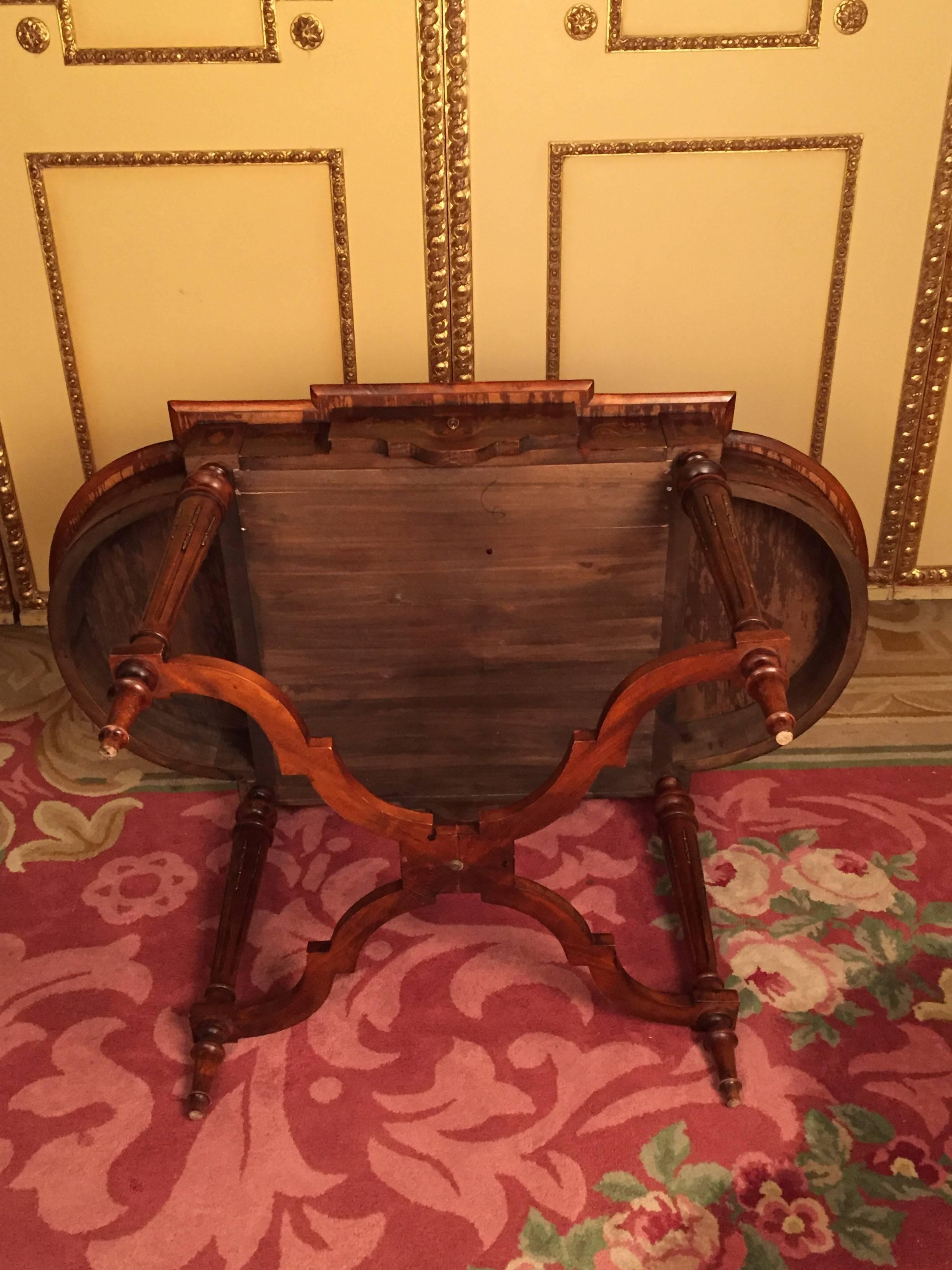19th Century Marquetry Salon Table Louis XVI with Noble Veneer For Sale 2