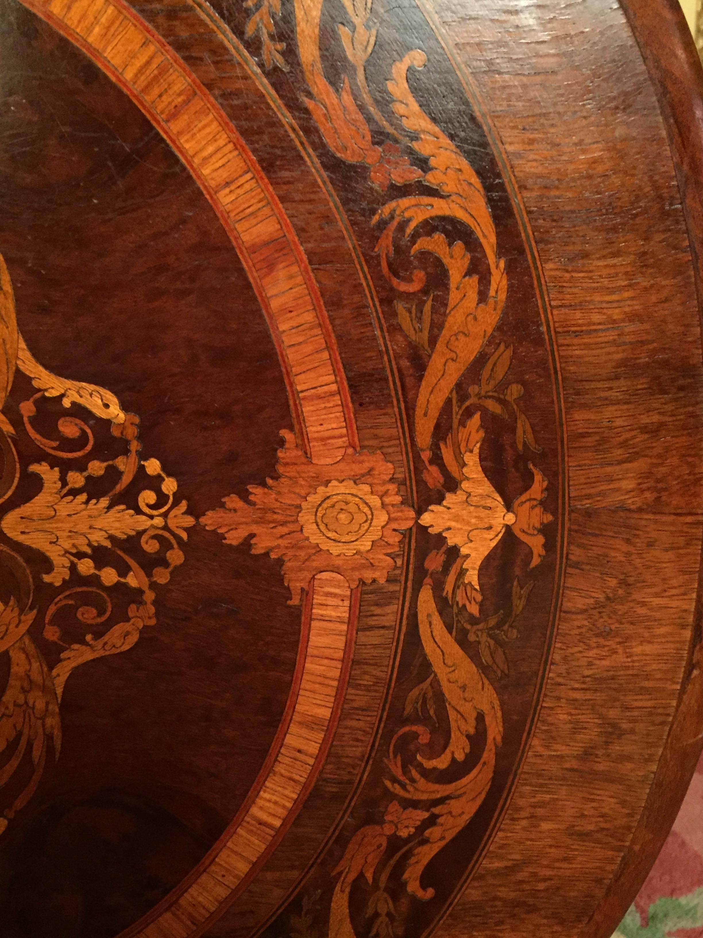 Oak 19th Century Marquetry Salon Table Louis XVI with Noble Veneer For Sale