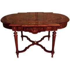 Antique 19th Century Marquetry Salon Table Louis XVI with Noble Veneer