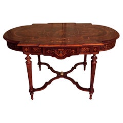 19th Century Marquetry Salon Table Louis XVI with Noble Veneer