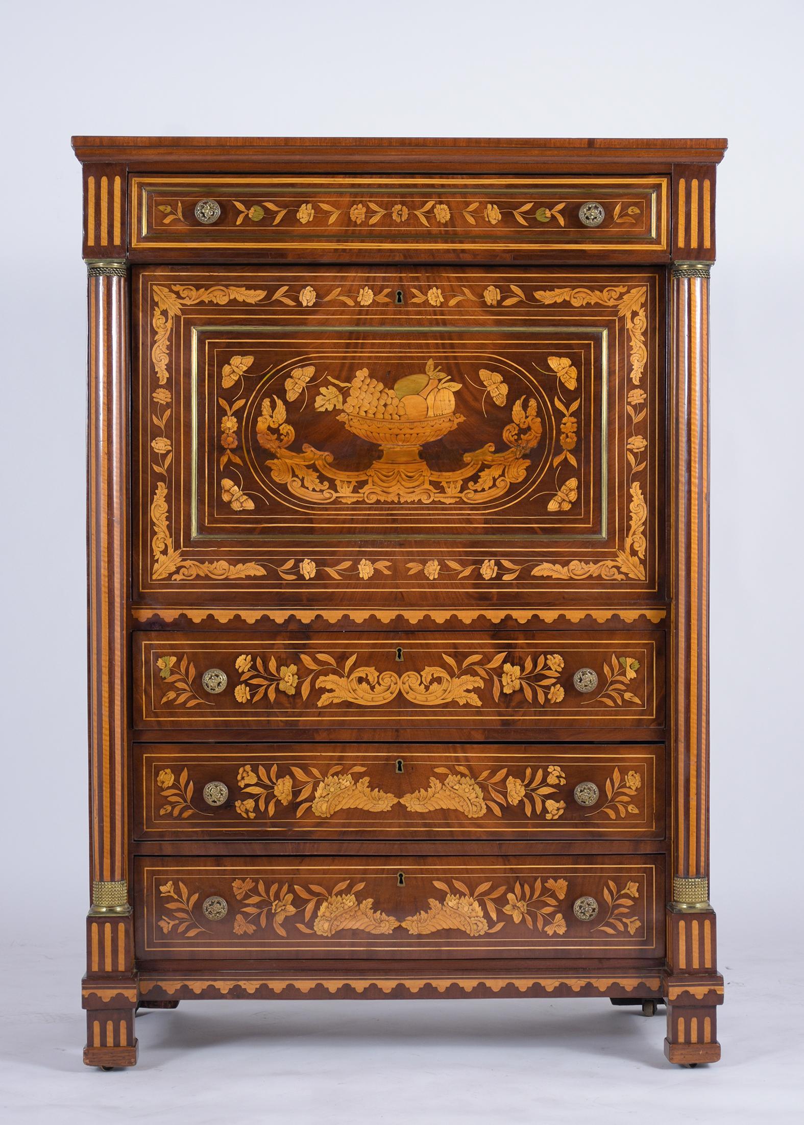 Dutch Colonial 19th Century Marquetry Secretaire