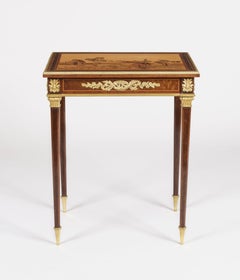 Tavolino intarsiato francese del XIX secolo che raffigura un paesaggio di Wood