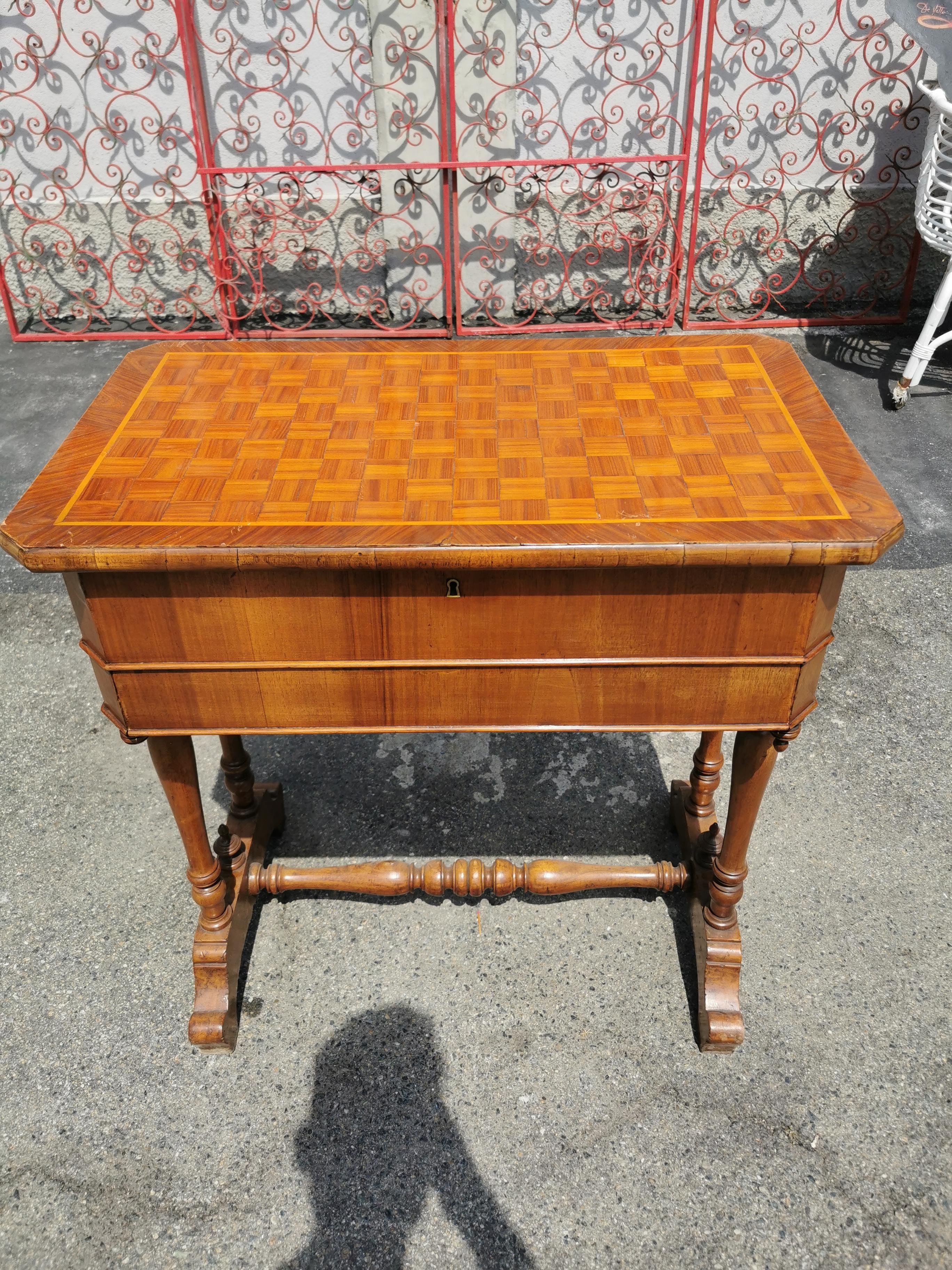 19th Century Marquetry Side Table in Rosewood
particular piece with quality wood and rich marquetry work
with a drawer an key , space for your items in it 
