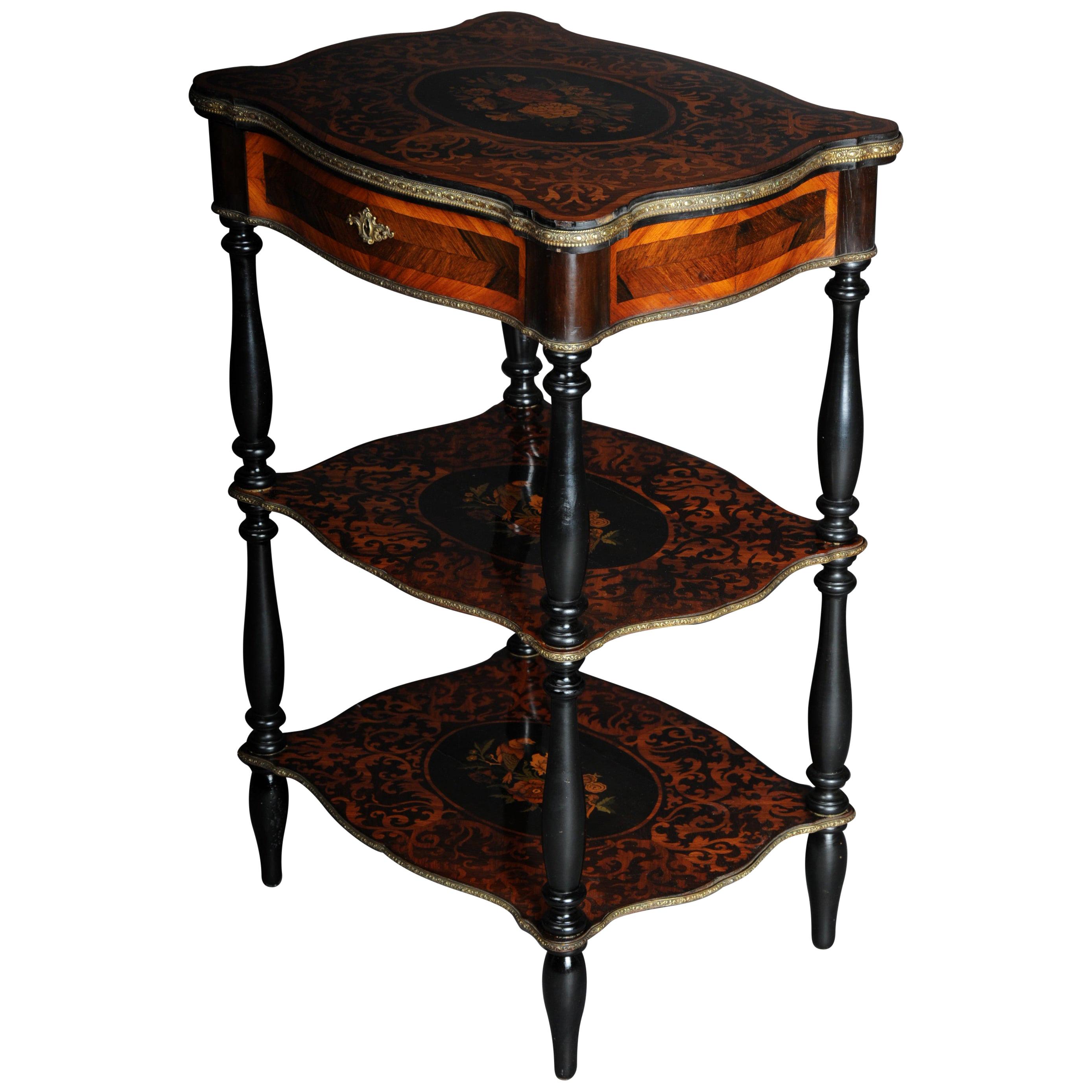 19th Century Marquetry Side Table with Jewelry Box, circa 1870 For Sale