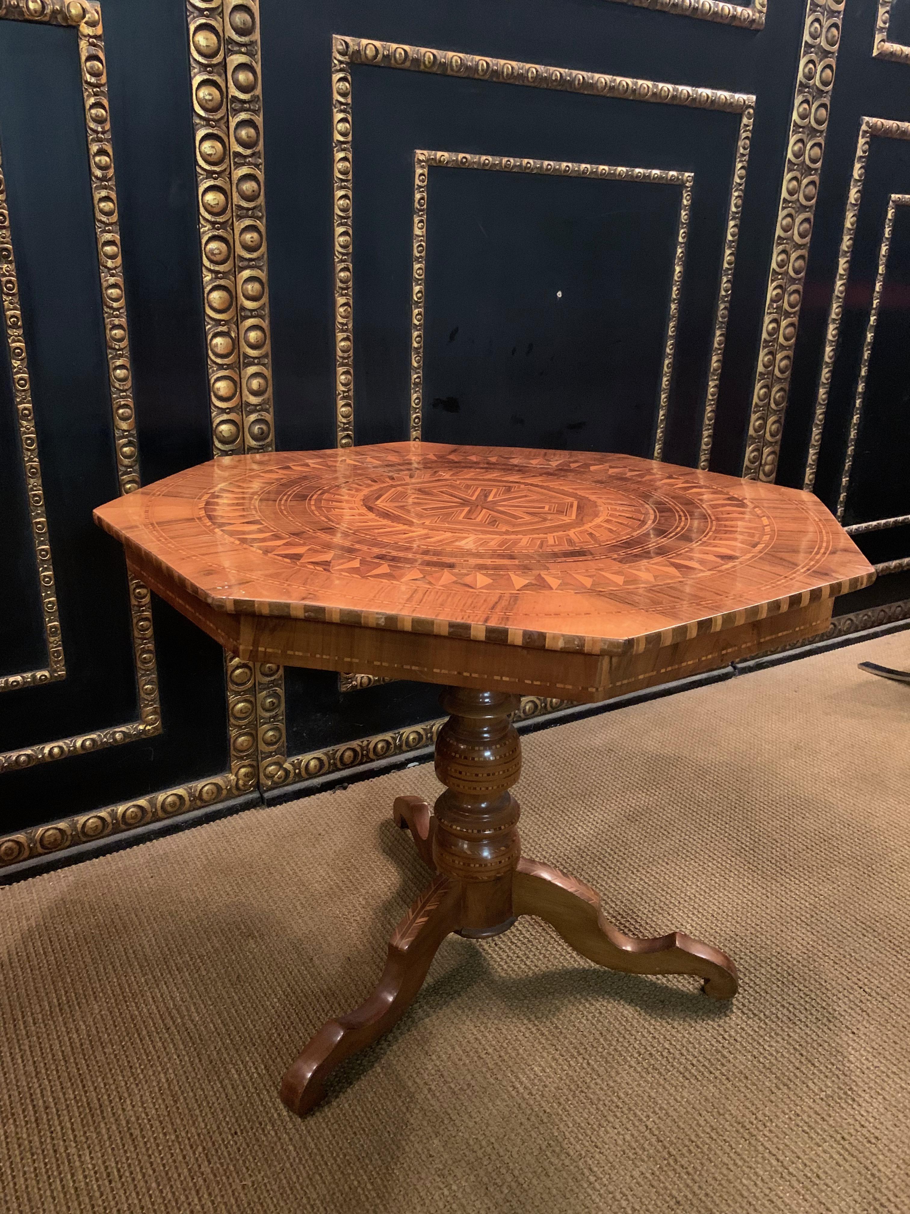 Biedermeier 19th Century antique Marquetry Table Around 1850/60  For Sale