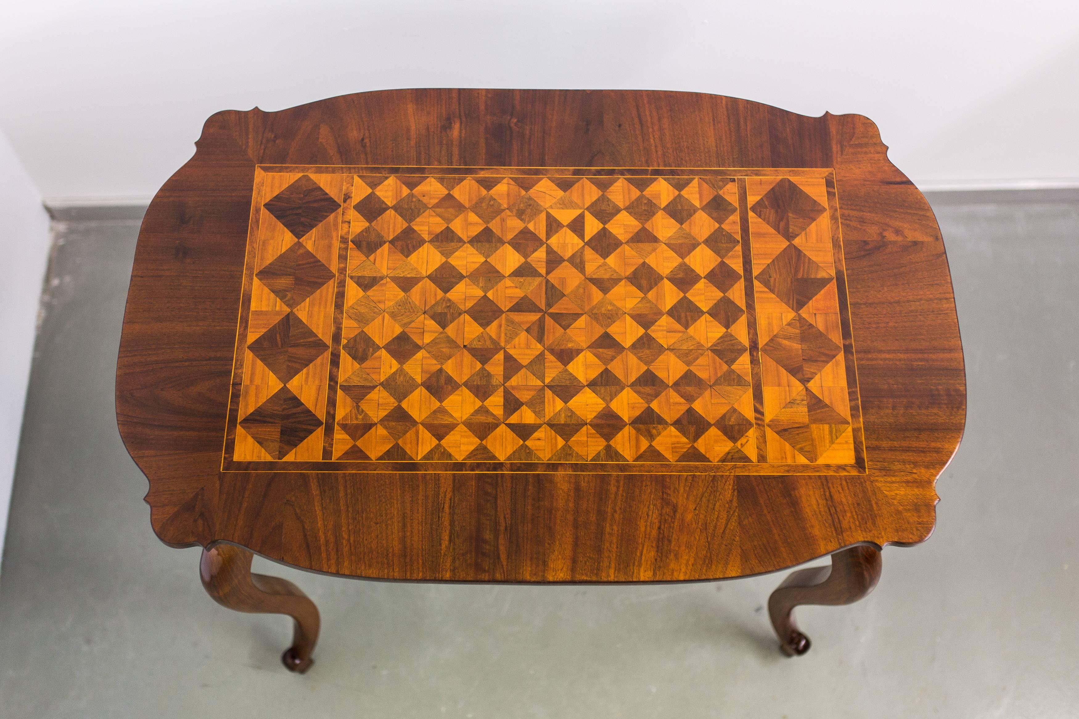 Austrian 19th Century Marquetry Table with Drawer Baroque Revival, Austria, circa 1850 For Sale