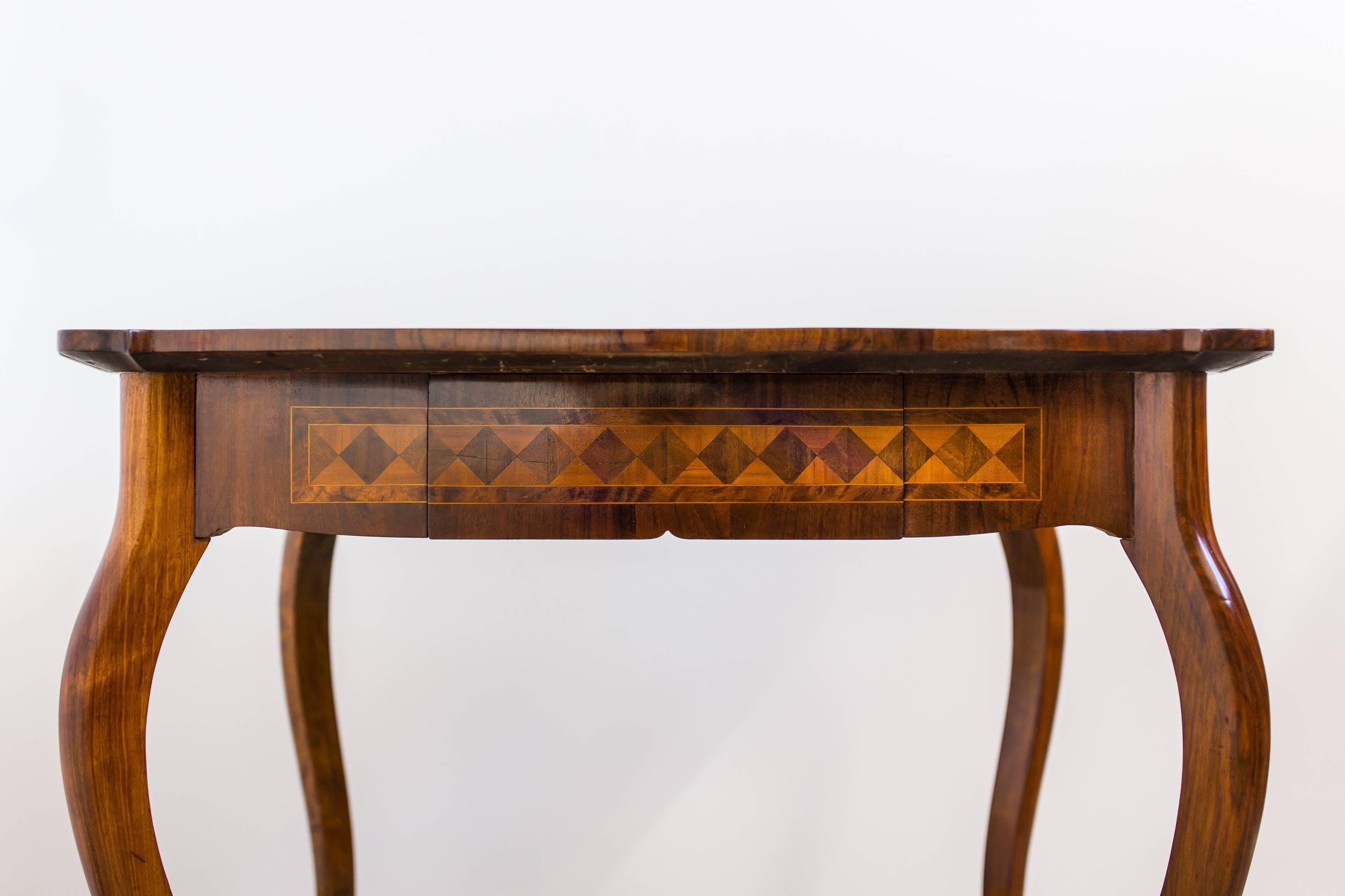 Cherry 19th Century Marquetry Table with Drawer Baroque Revival, Austria, circa 1850 For Sale