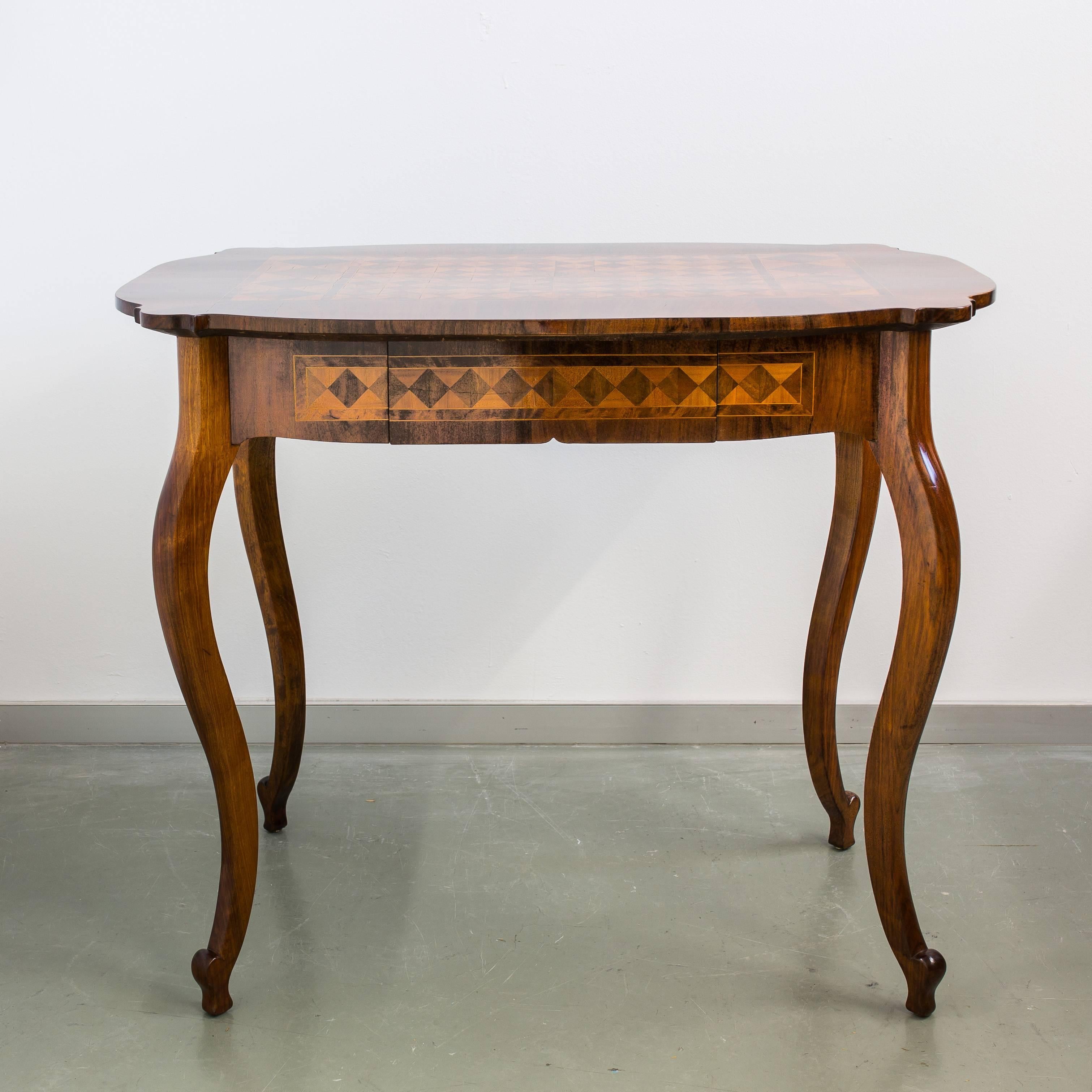 19th Century Marquetry Table with Drawer Baroque Revival, Austria, circa 1850 For Sale 1
