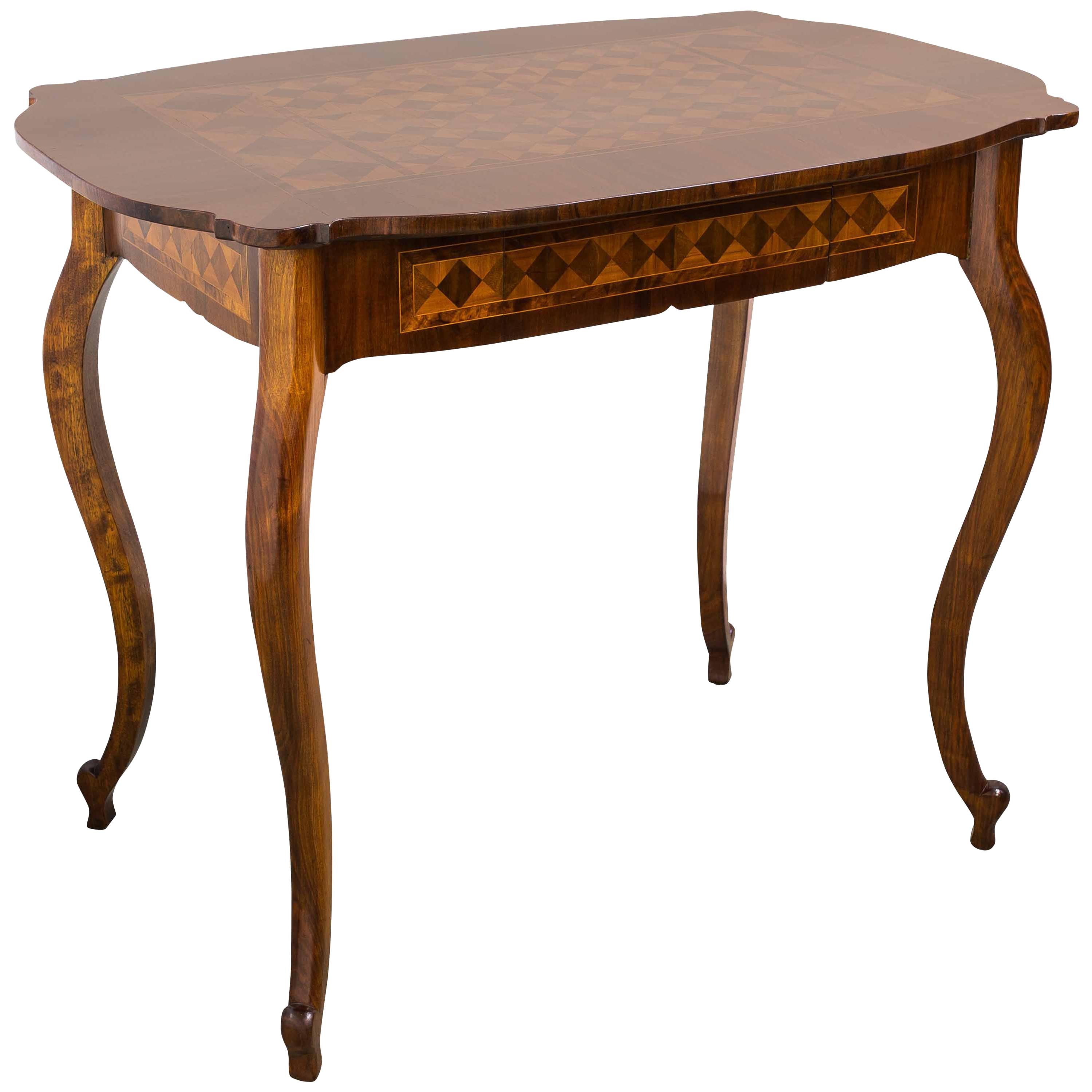 19th Century Marquetry Table with Drawer Baroque Revival, Austria, circa 1850 For Sale