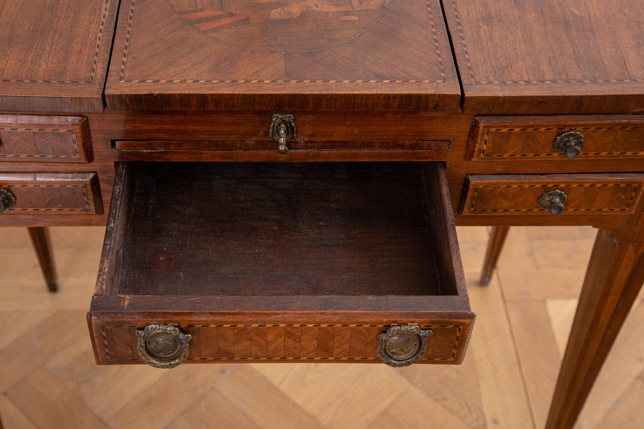 19th Century Marquetry Vanity Desk / Coiffeuse / Table De Toilette  7
