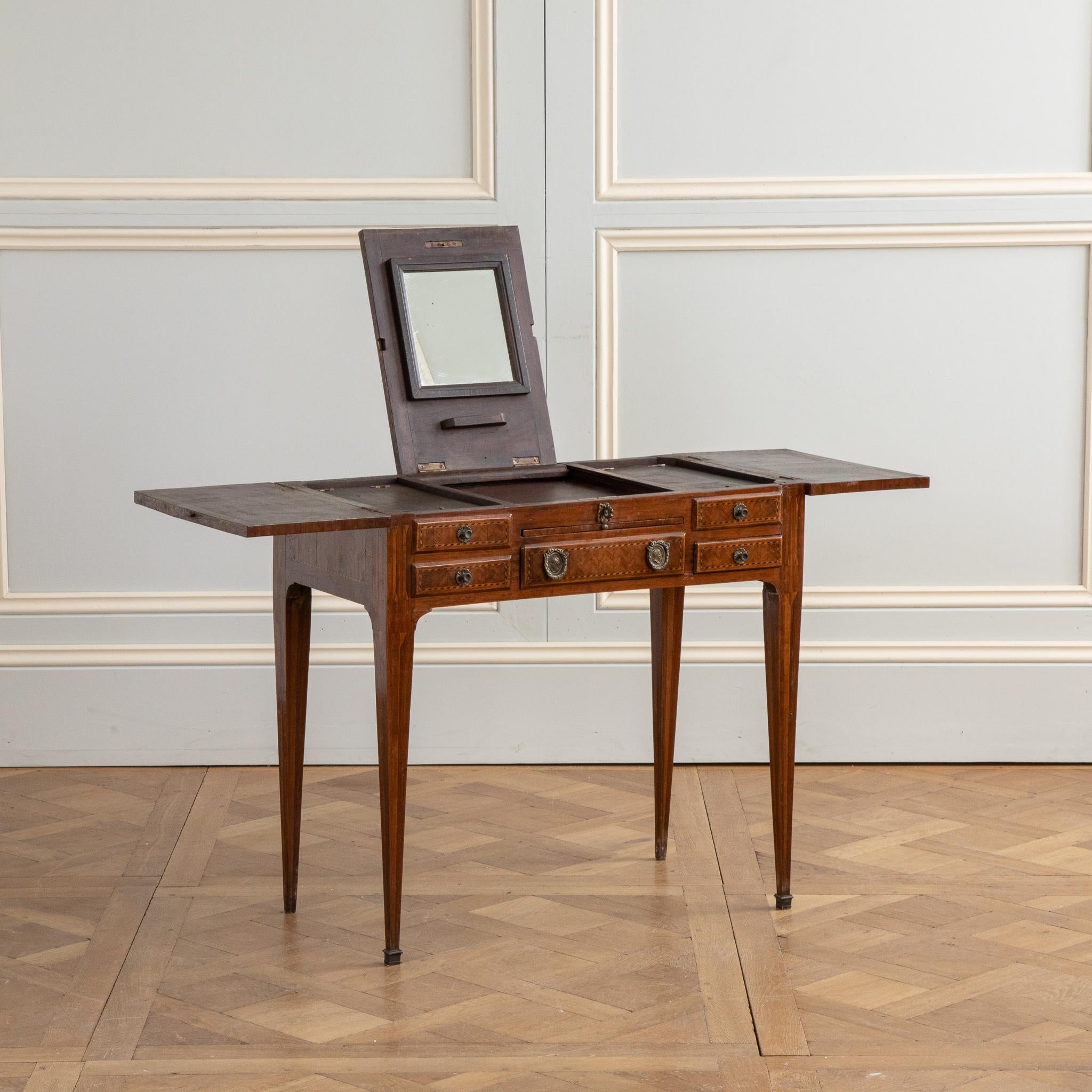 Mirror 19th Century Marquetry Vanity Desk / Coiffeuse / Table De Toilette 