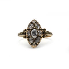 19th Century Marquise Ring in 18K Gold with Rose-Cut Diamonds