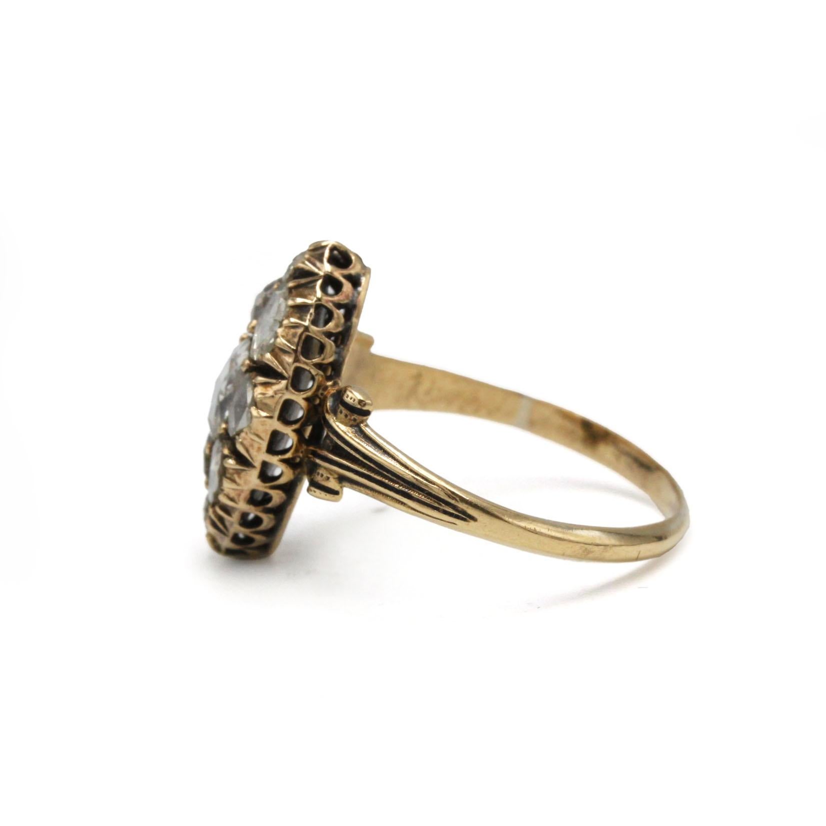 Marquise-Ring aus 18 Karat Gold mit Diamanten im Rosenschliff aus dem 19. im Zustand „Gut“ im Angebot in MONTMORENCY, FR