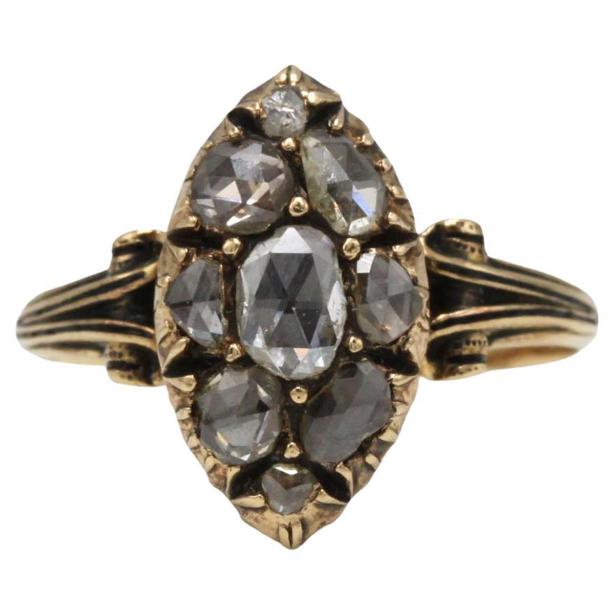 Marquise-Ring aus 18 Karat Gold mit Diamanten im Rosenschliff aus dem 19.