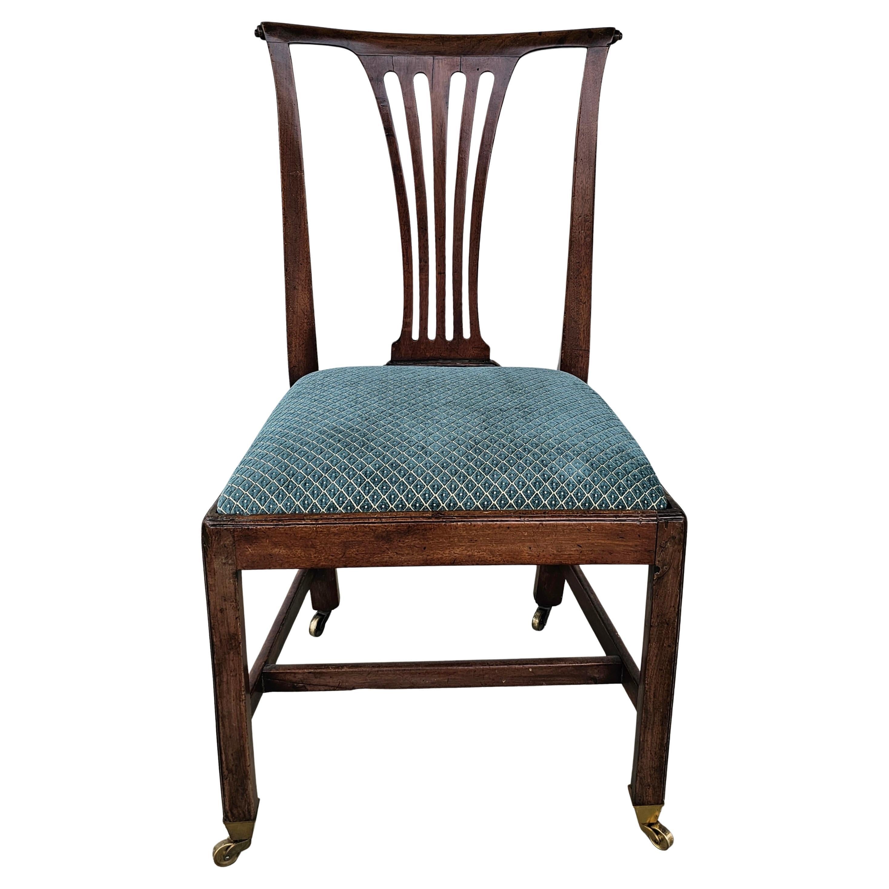 19th Century Martin Chippendale Style Mahogany and Upholstered Chair on Casters For Sale