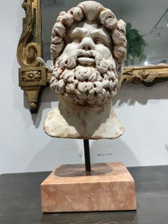 19th Century Hand-Carved Askelpios Bust in White Carrara Marble, Italy
