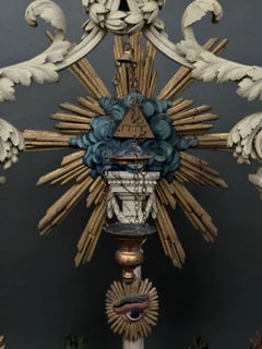 19th Century Masonic Altar in Carved Polychrome Wood on Blackened Wood Base