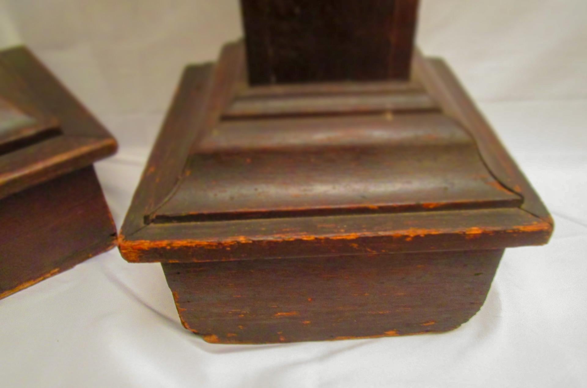 Folk Art Odd Fellows Wooden Pedestal Pair 19th c